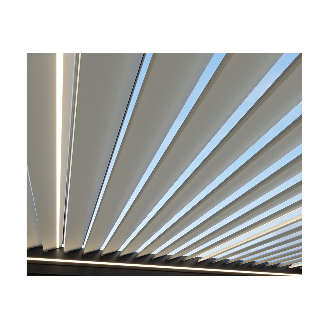 Zbliżenie na szare panele dachowe w pergoli elegance