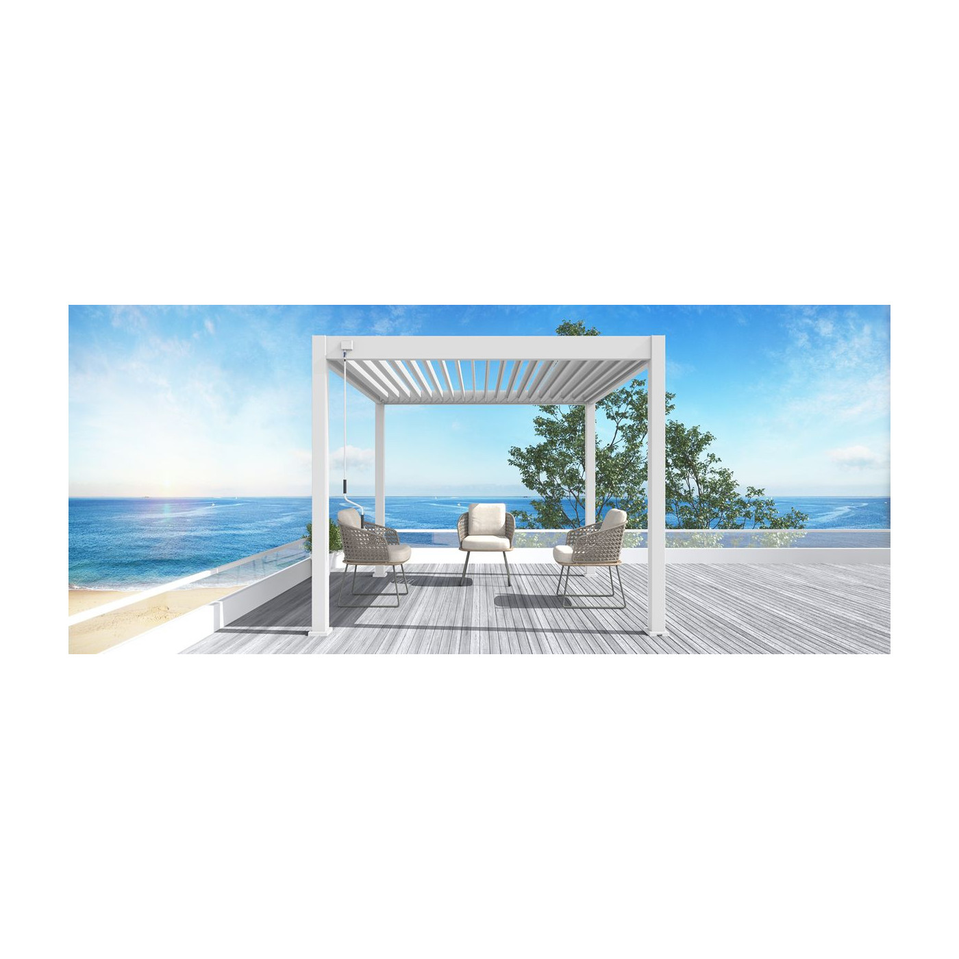 Aranżacja pergoli tarasowej ELEGANCE 3x3 White