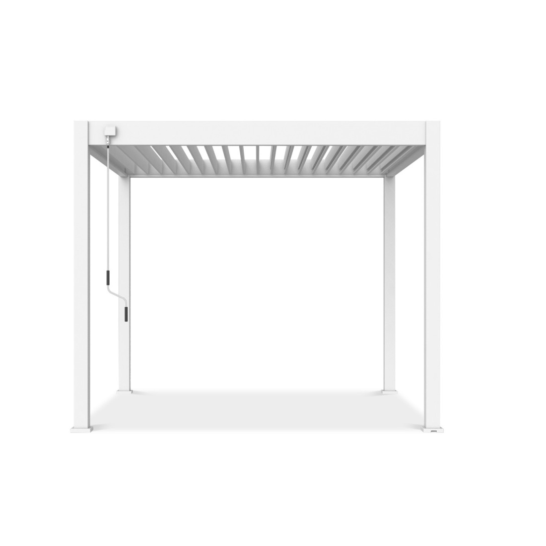 Widok frontalny na białą pergolę 3x3m od Gutroof