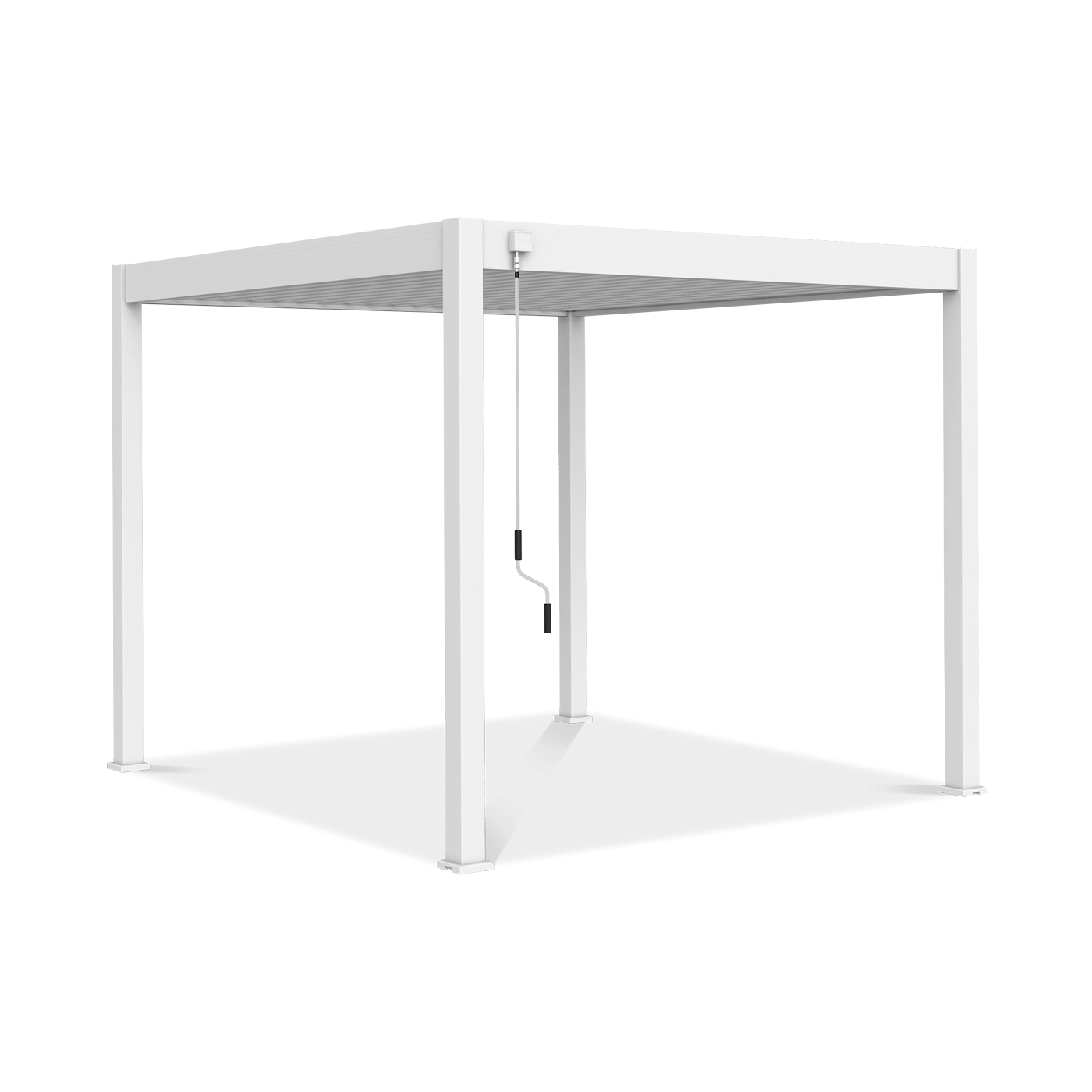 Widok boczny na białą pergolę 3x3m od Gutroof