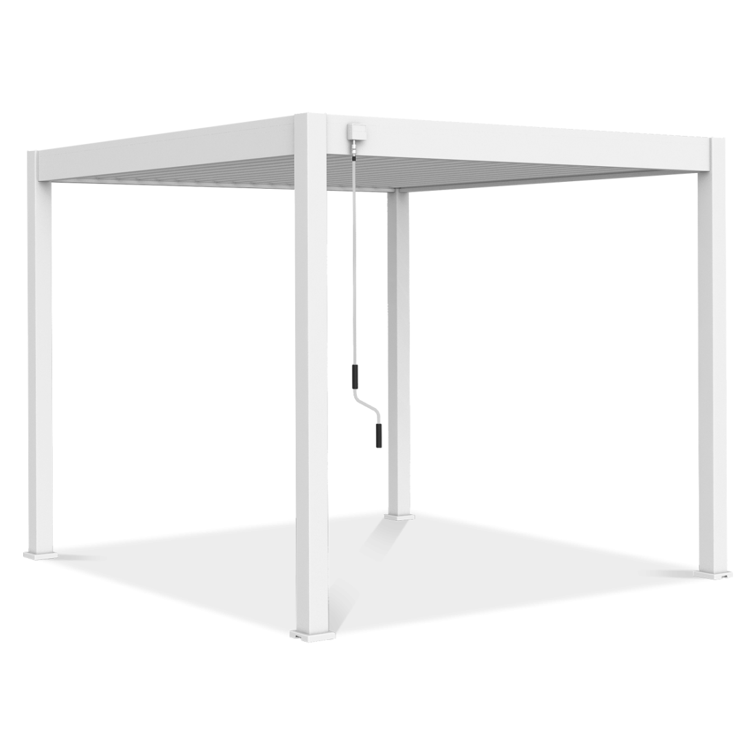 Widok boczny na białą pergolę 3x3m od Gutroof