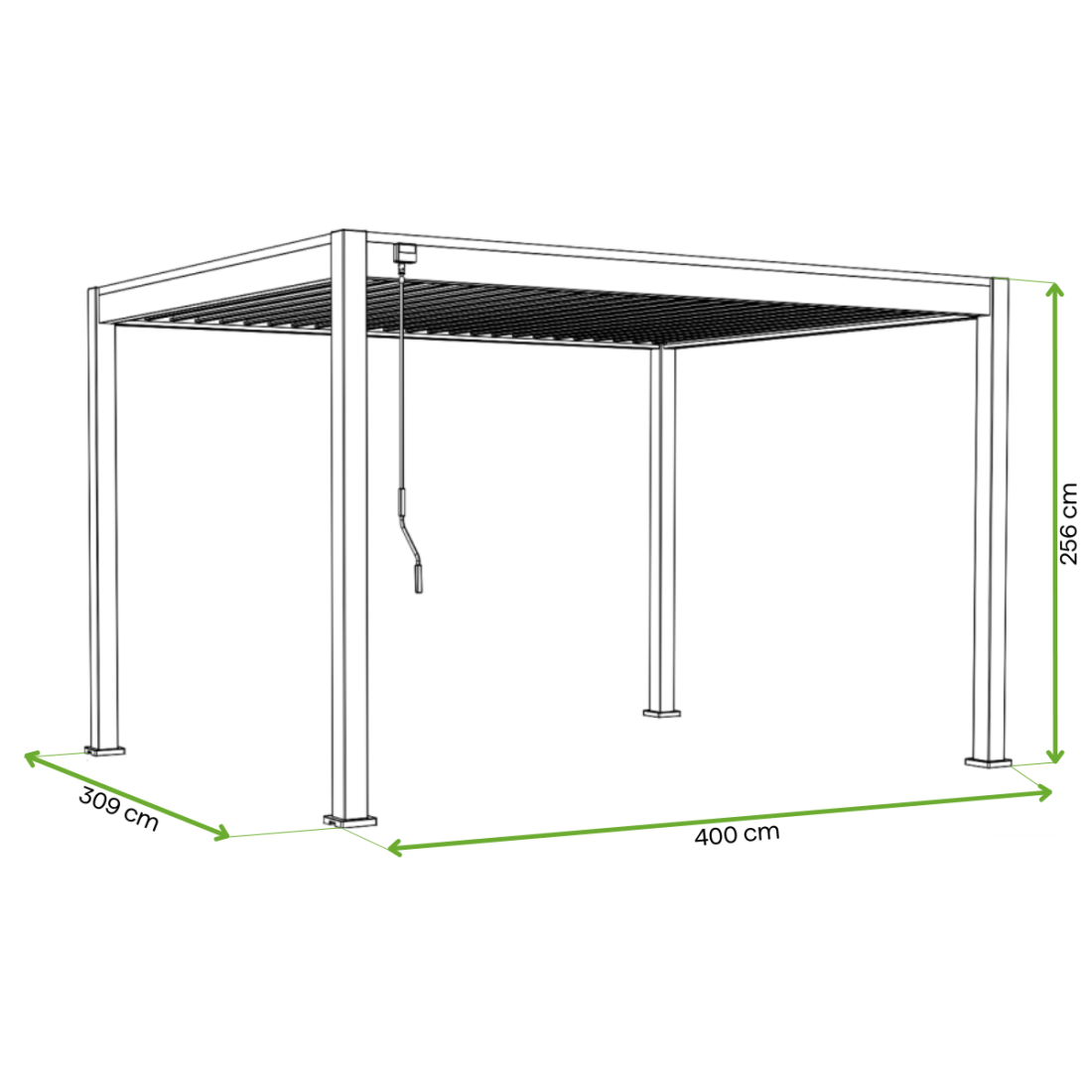 Wymiary pergoli ogrodowej na taras ELEGANCE 3x4 - Gutroof 