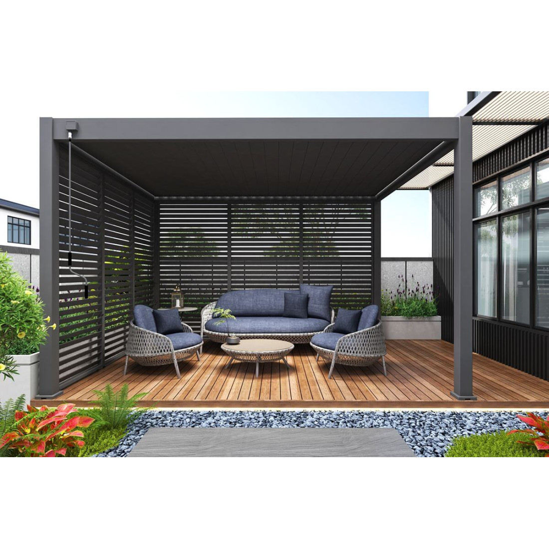 Aranżacja we wnętrzu perogoli ELEGANCE 3x4 Anthracite - gutroof