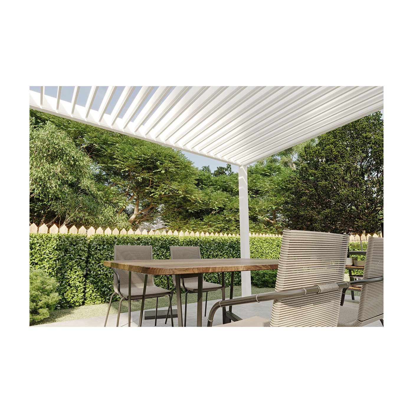 Pergola z serii Elegance w rozmiarze 3x4 w białym kolorze z regulowanym dachem