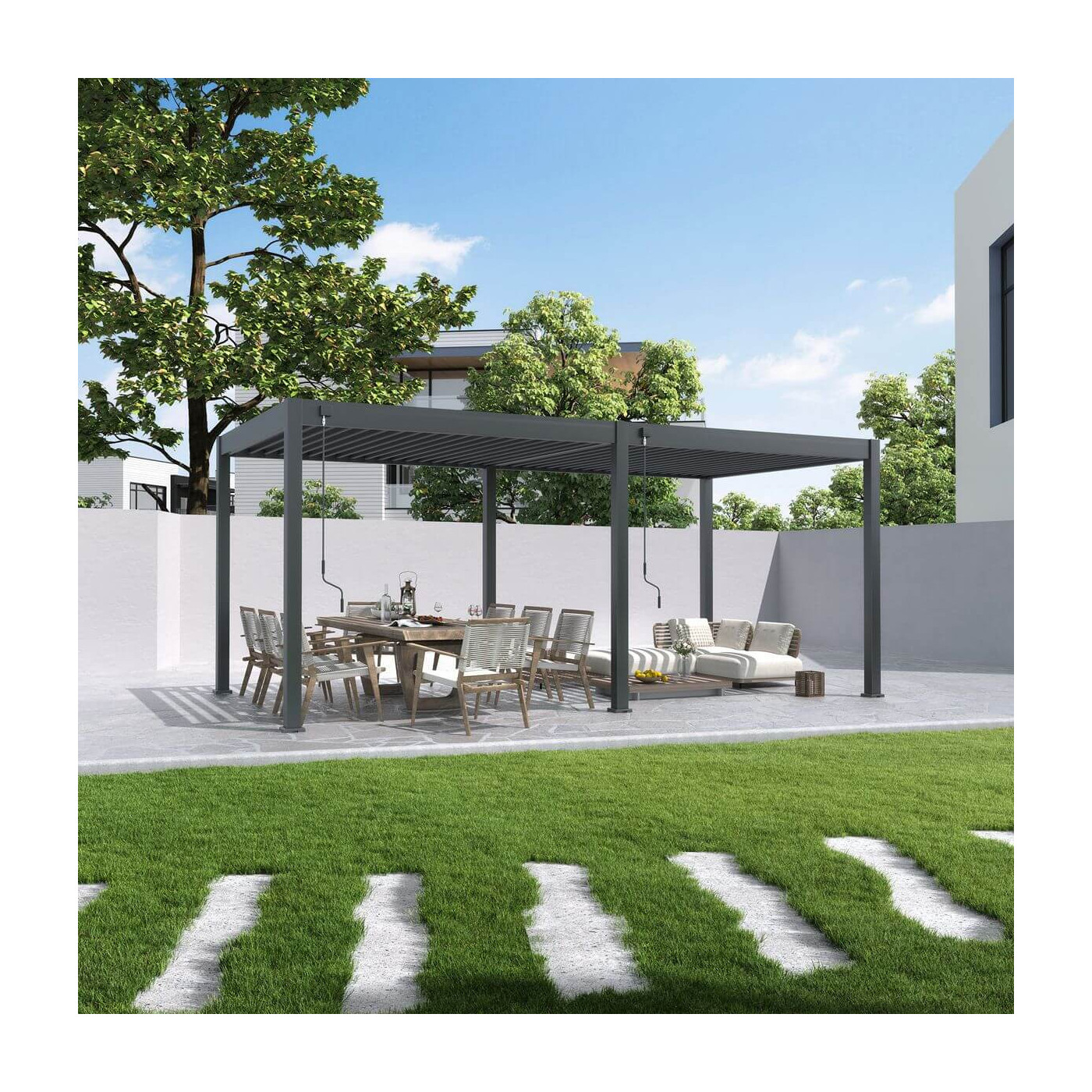 Pergola ogrodowa ELEGANCE 3x6 Anthracite - Gutroof stojąca na tarasie