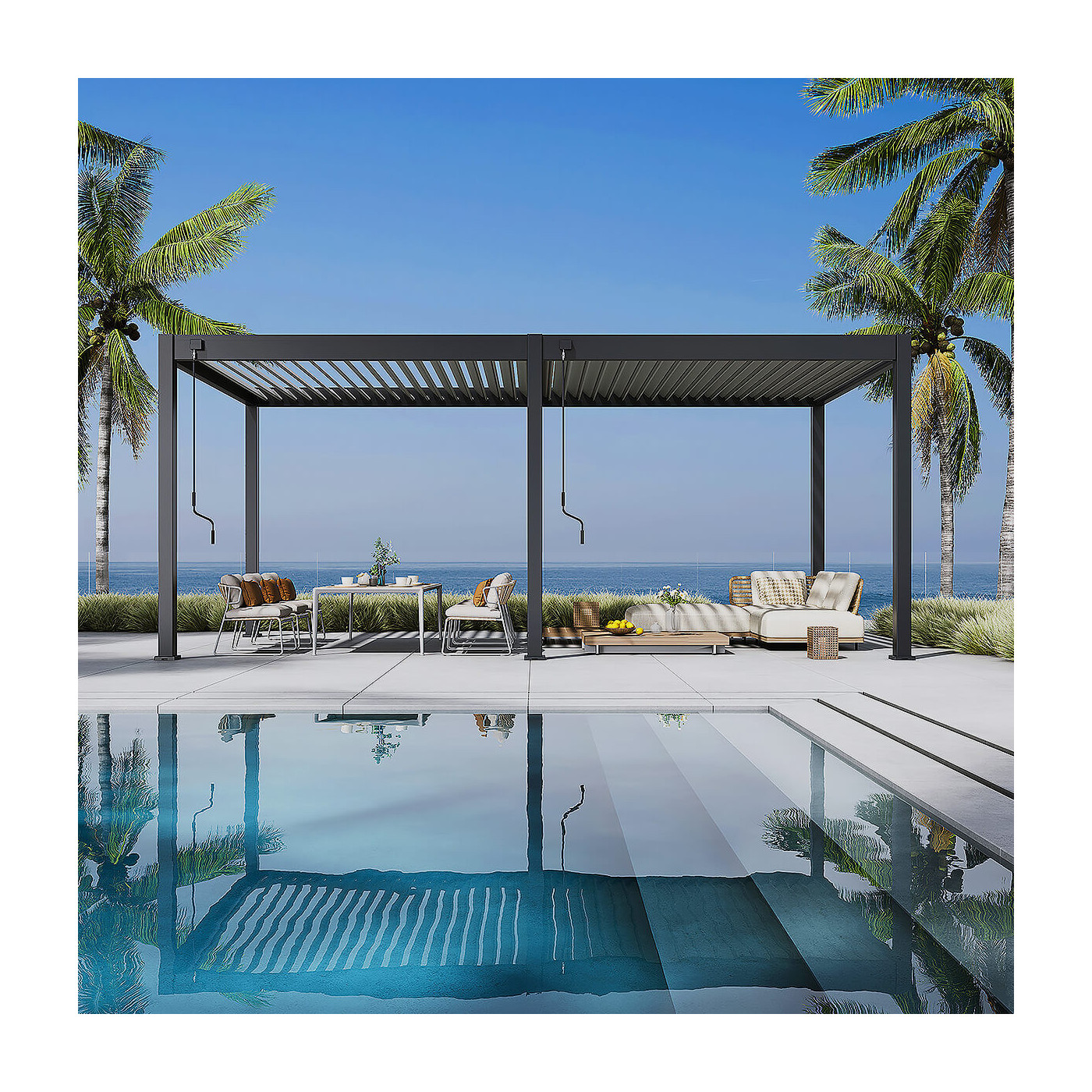 Aranżacja  pergola ogrodowa ELEGANCE w rozmiarze 3x6 anthracite/light grey