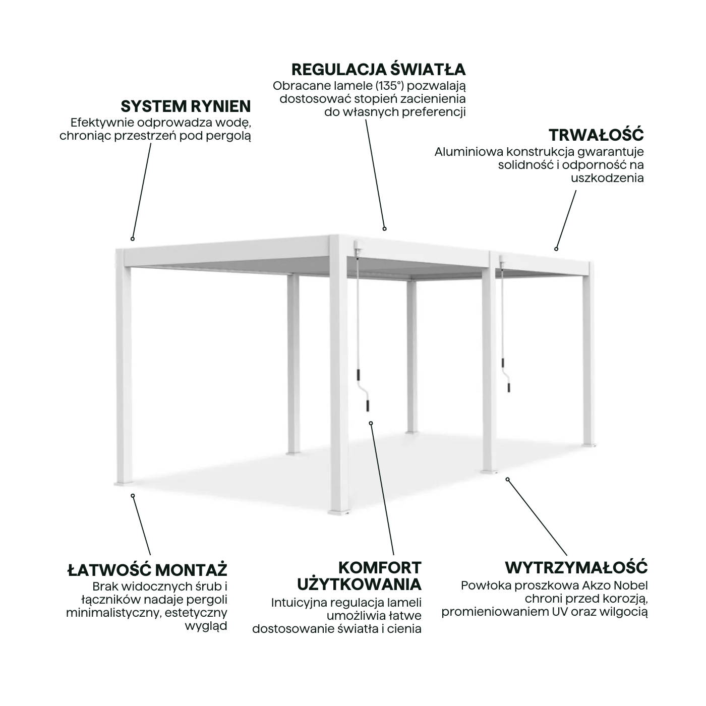 Cechy pergoli ogrodowej ELEGANCE w rozmiarze 3x6 w kolorze białym