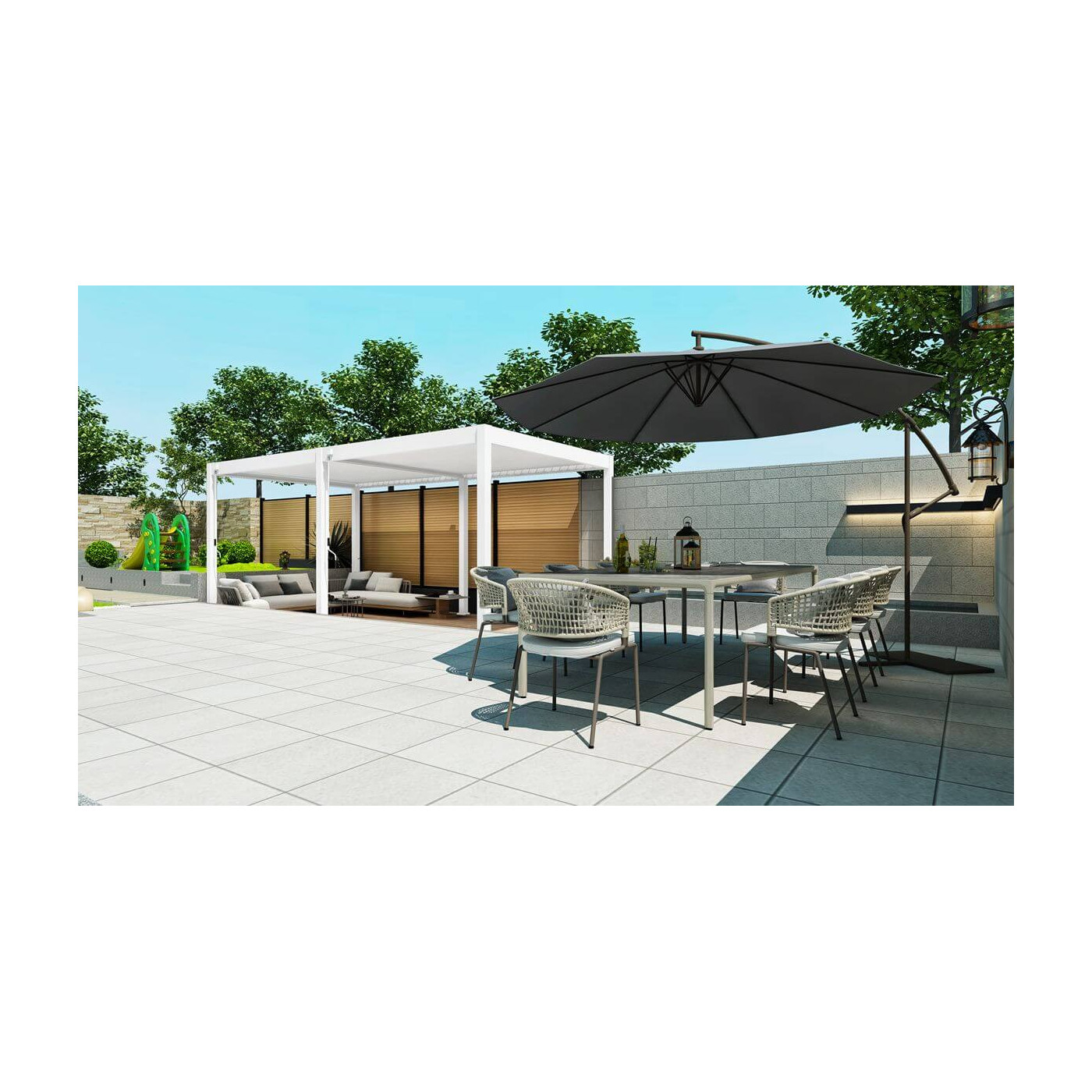 Pergola elegance na tarasie ogrodowym