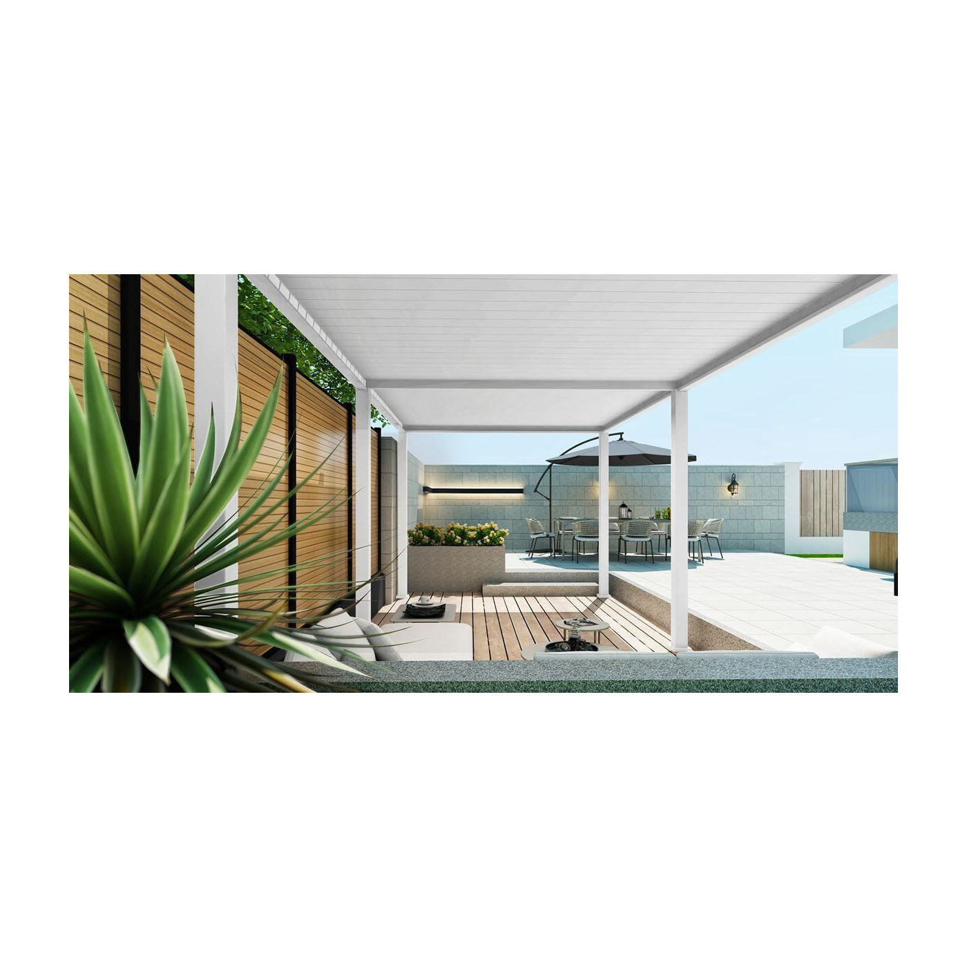 Wnętrze pergoli ogrodowej ELEGANCE 3x6 white w aranżacji