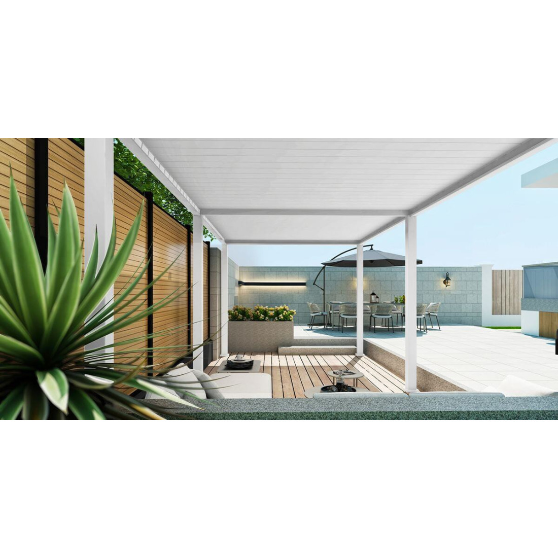 Wnętrze pergoli ogrodowej ELEGANCE 3x6 white w aranżacji