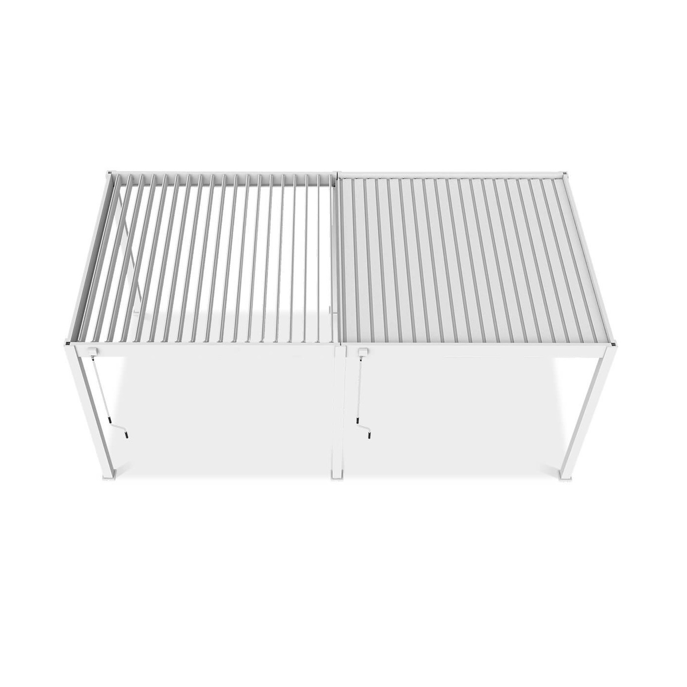 Widok z góry na otwarte i zamknięte lamele pergoli ELEGANCE 3x6 White