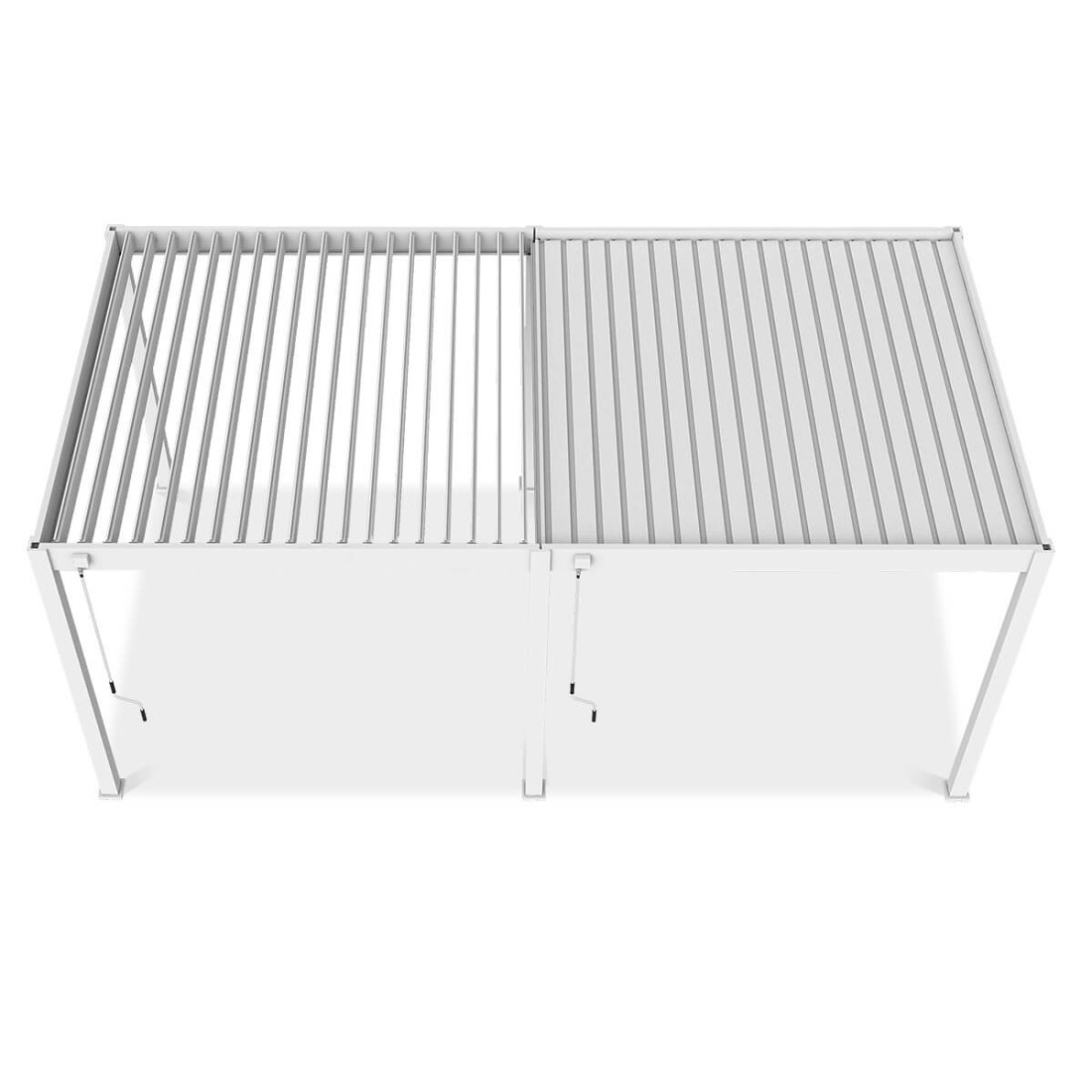 Widok z góry na otwarte i zamknięte lamele pergoli ELEGANCE 3x6 White