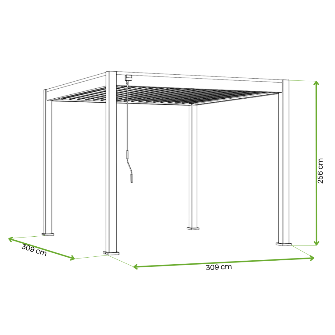 Wymiary pergoli z oświetleniem LED ELEGANCE AUTOMATIC 3x3 w kolorze antracytowym