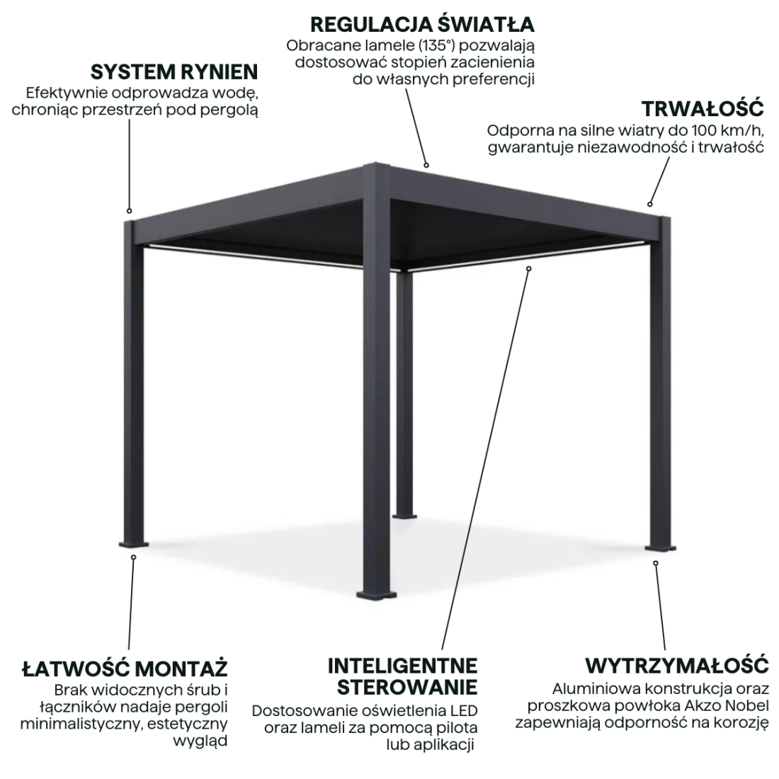 Cechy pergoli z z oświetleniem LED od firmy Gutroof