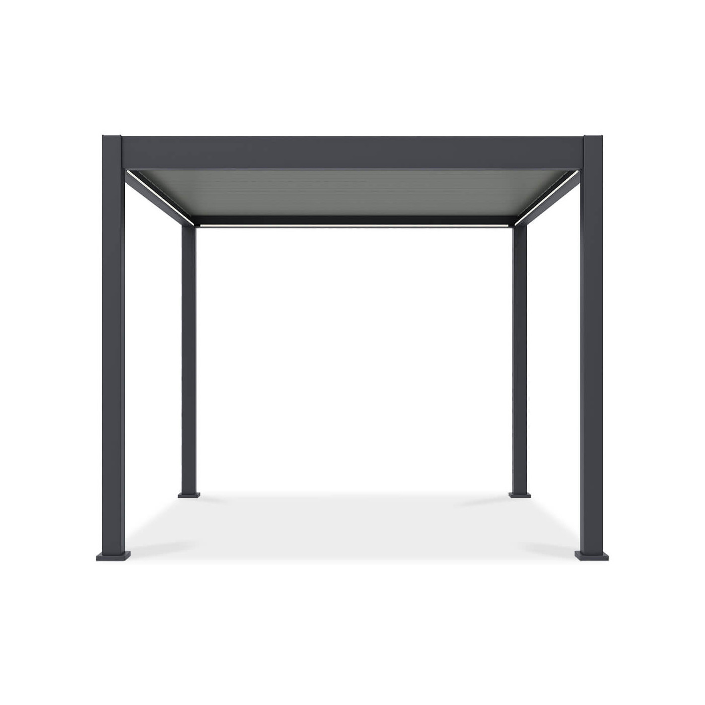 Przód aluminiowej pergoli z obracanymi lamelami