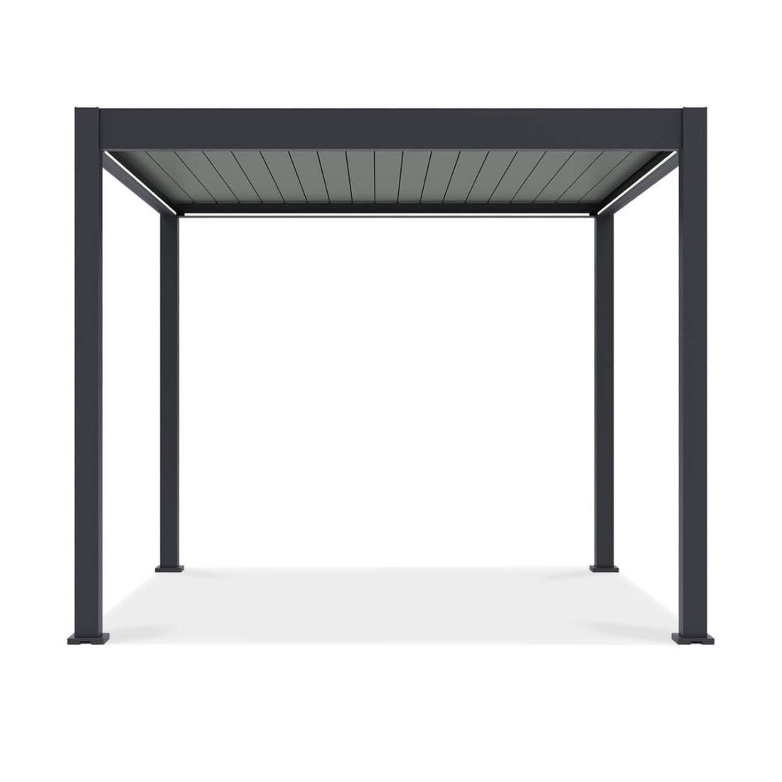 Przód wodoodpornej pergoli z z oświetleniem LED od firmy Gutroof