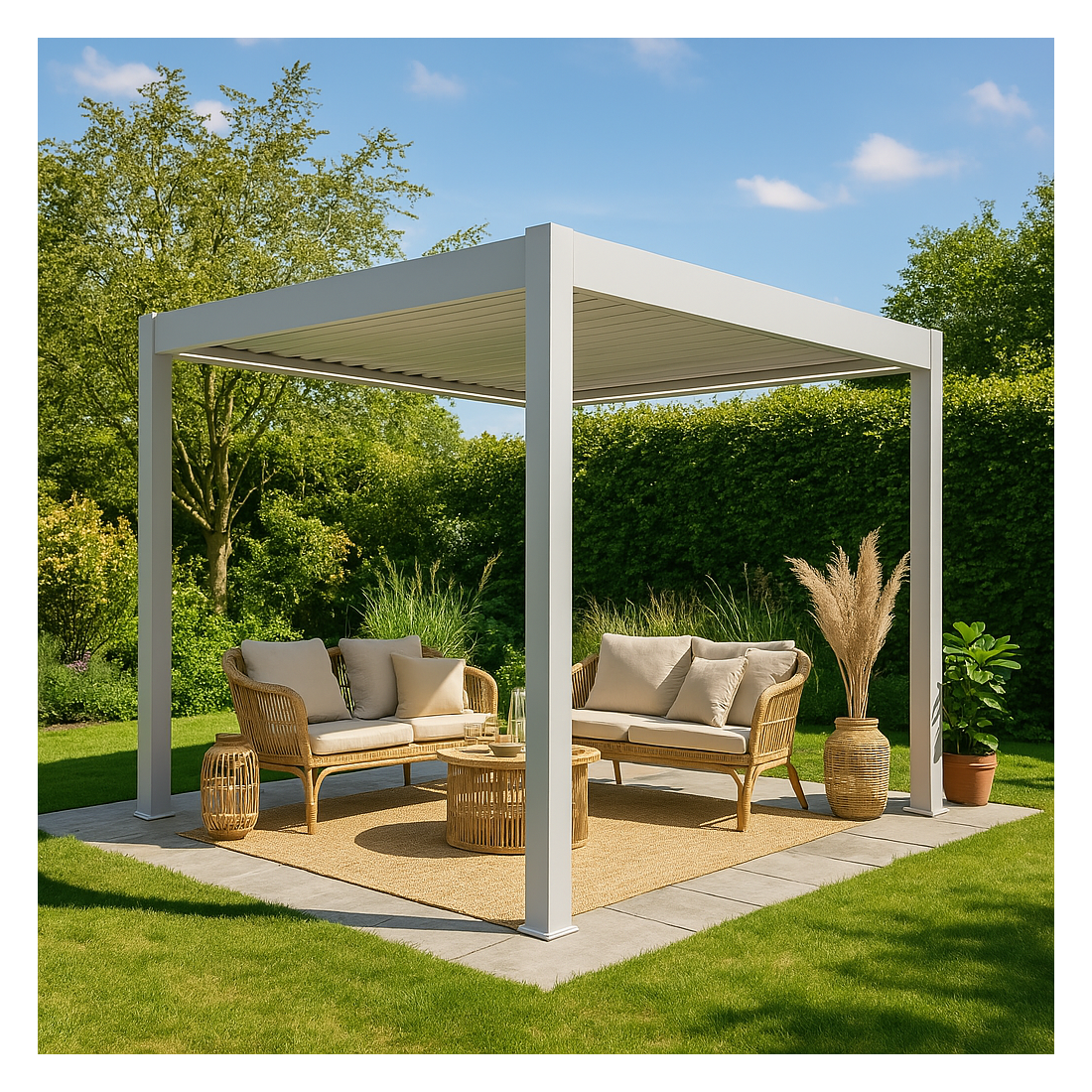 Aranżacja aluminiowej pergoli z obracanymi lamelami