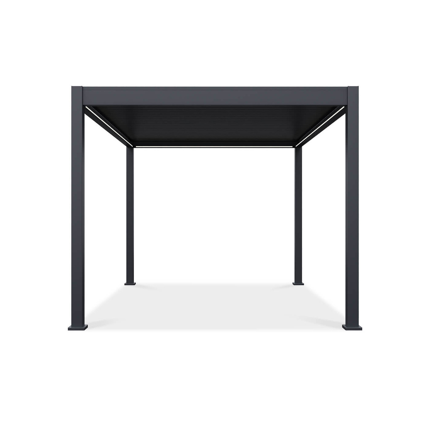 Widok frontalny pergoli z oświetleniem LED ELEGANCE AUTOMATIC 3x4 w kolorze antracytowym