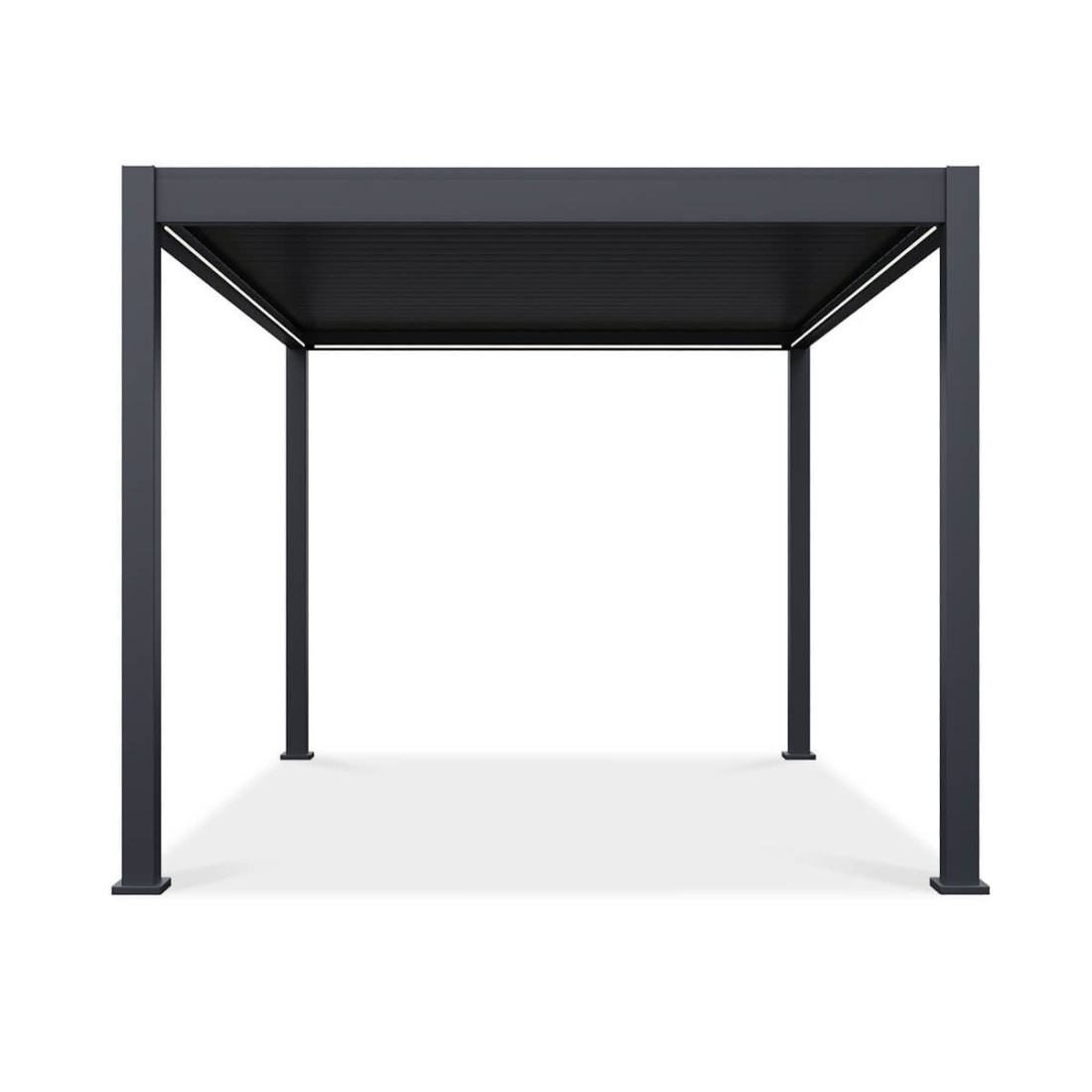 Widok frontalny pergoli z oświetleniem LED ELEGANCE AUTOMATIC 3x4 w kolorze antracytowym