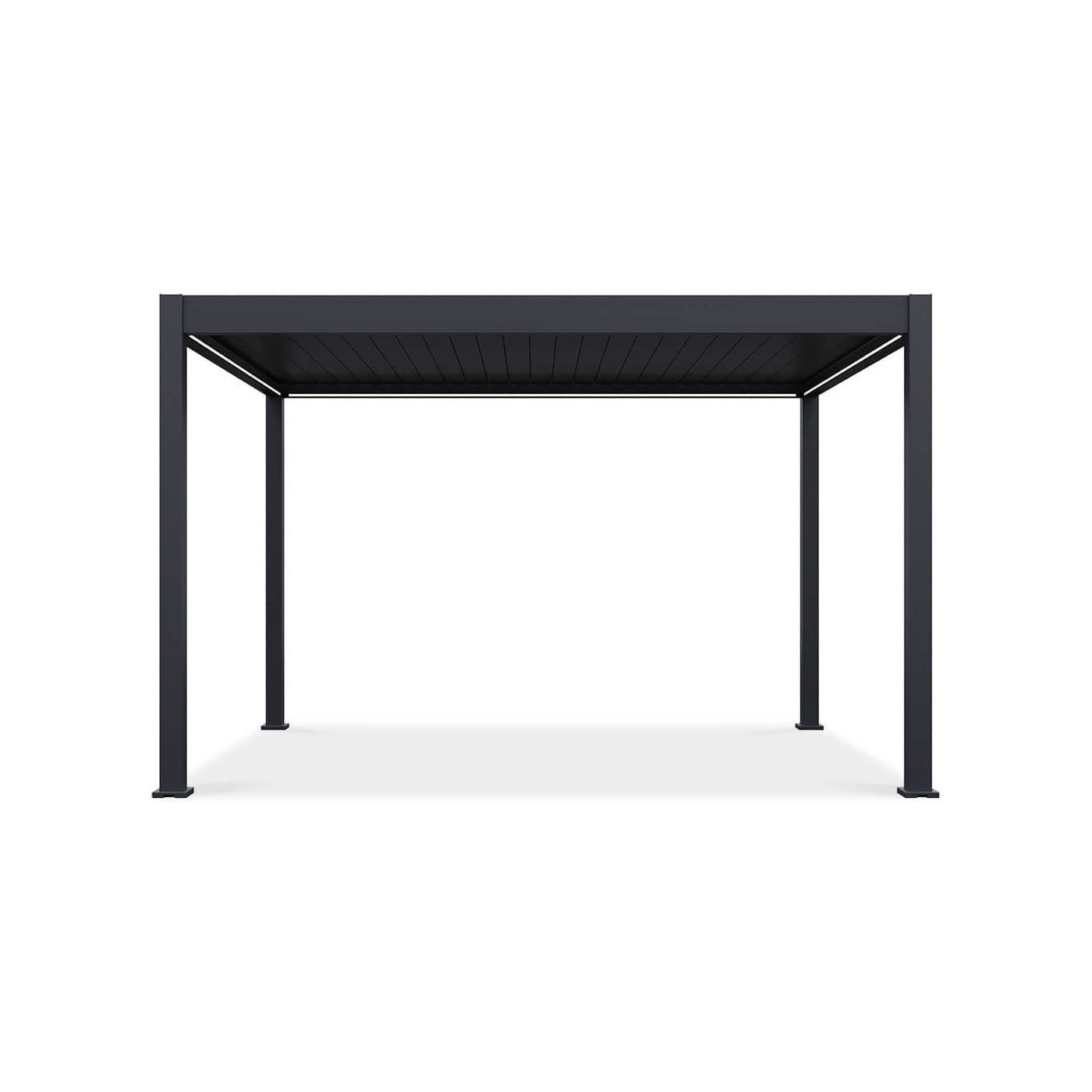 Widok frontalny pergoli z oświetleniem LED ELEGANCE AUTOMATIC 3x4 w kolorze antracytowym