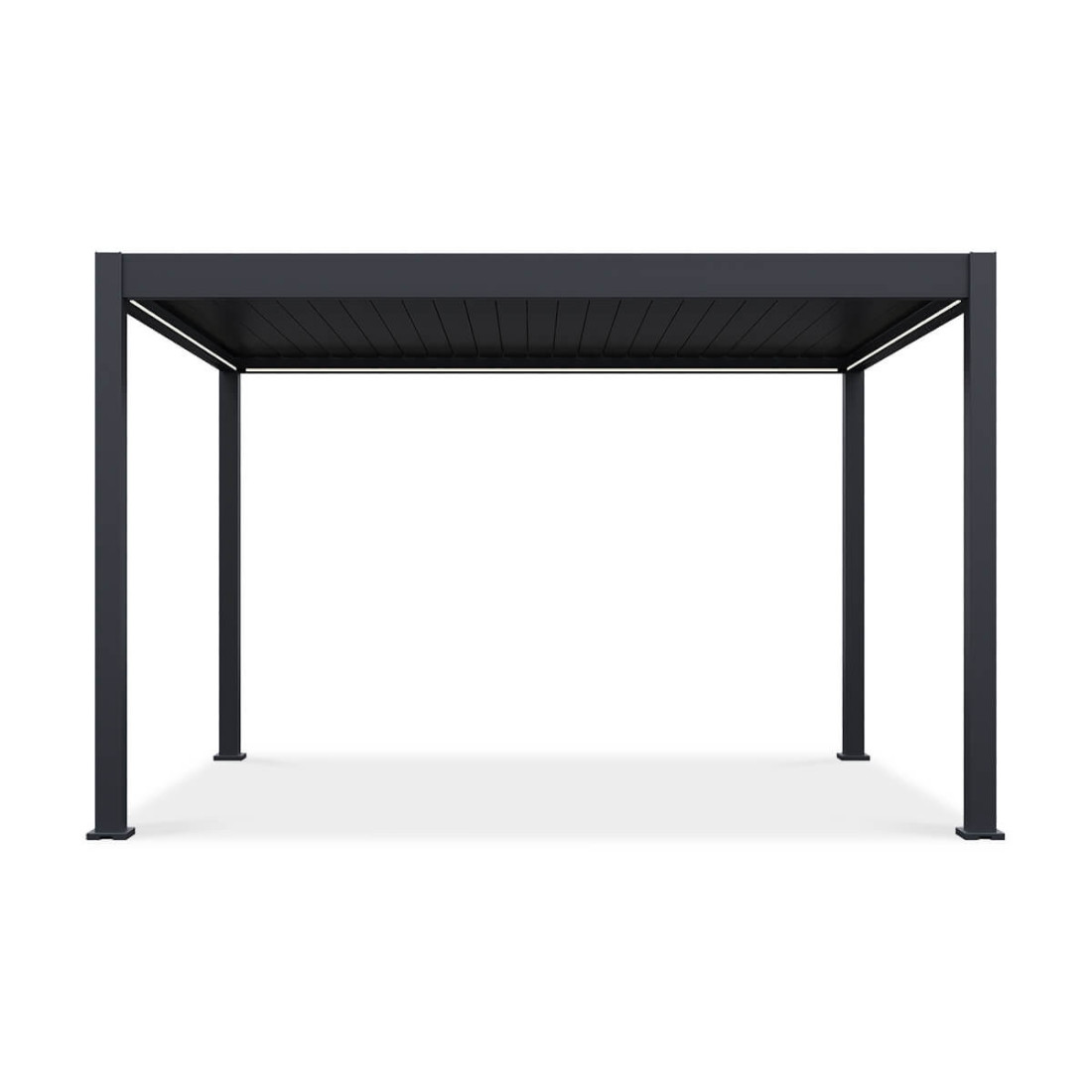 Widok frontalny pergoli z oświetleniem LED ELEGANCE AUTOMATIC 3x4 w kolorze antracytowym