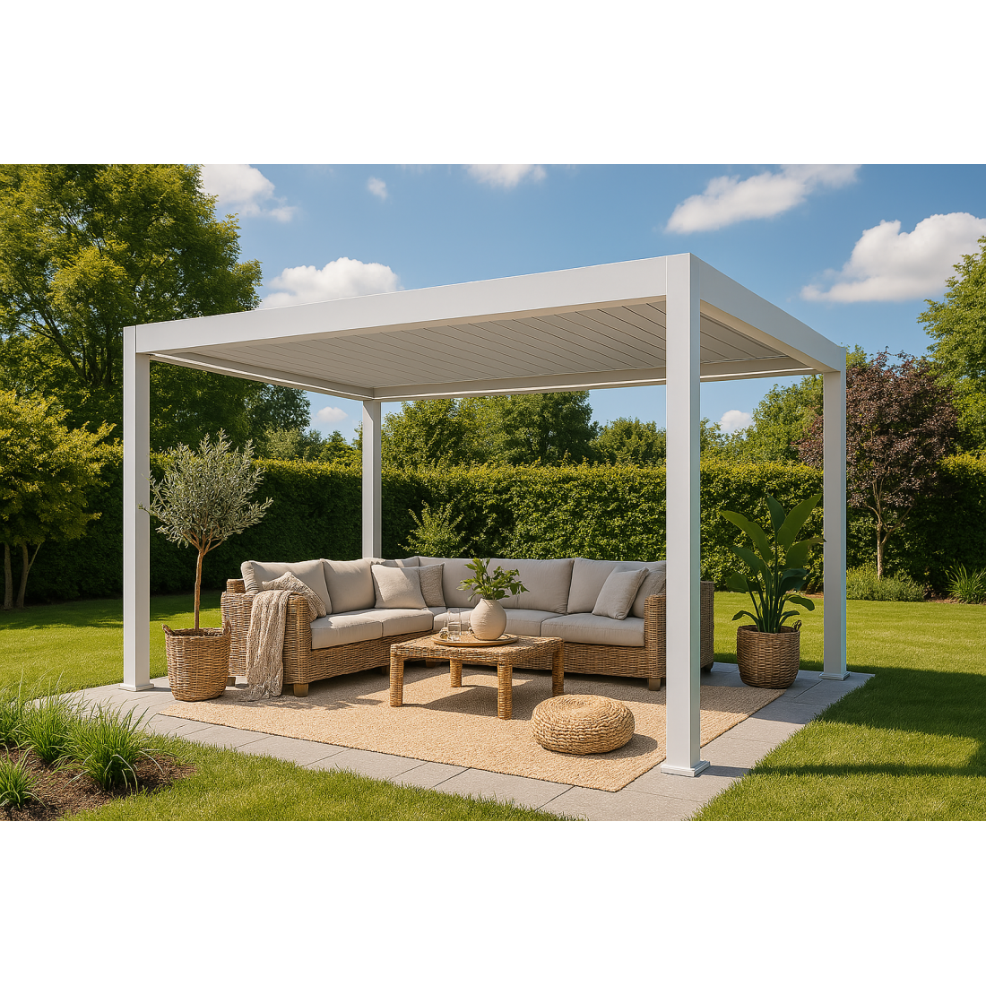 Aranżacja pergoli z z oświetleniem LED od firmy Gutroof