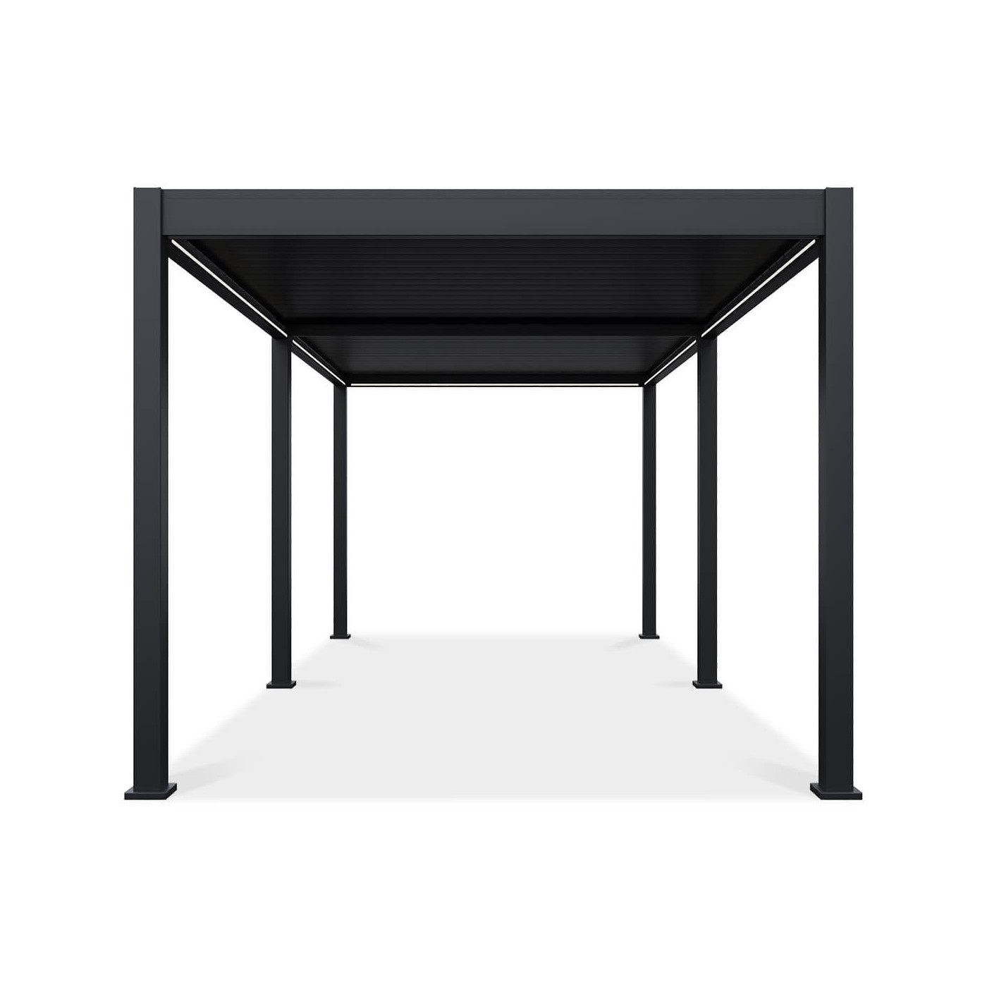 Bok aluminiowej pergoli z obracanymi lamelami