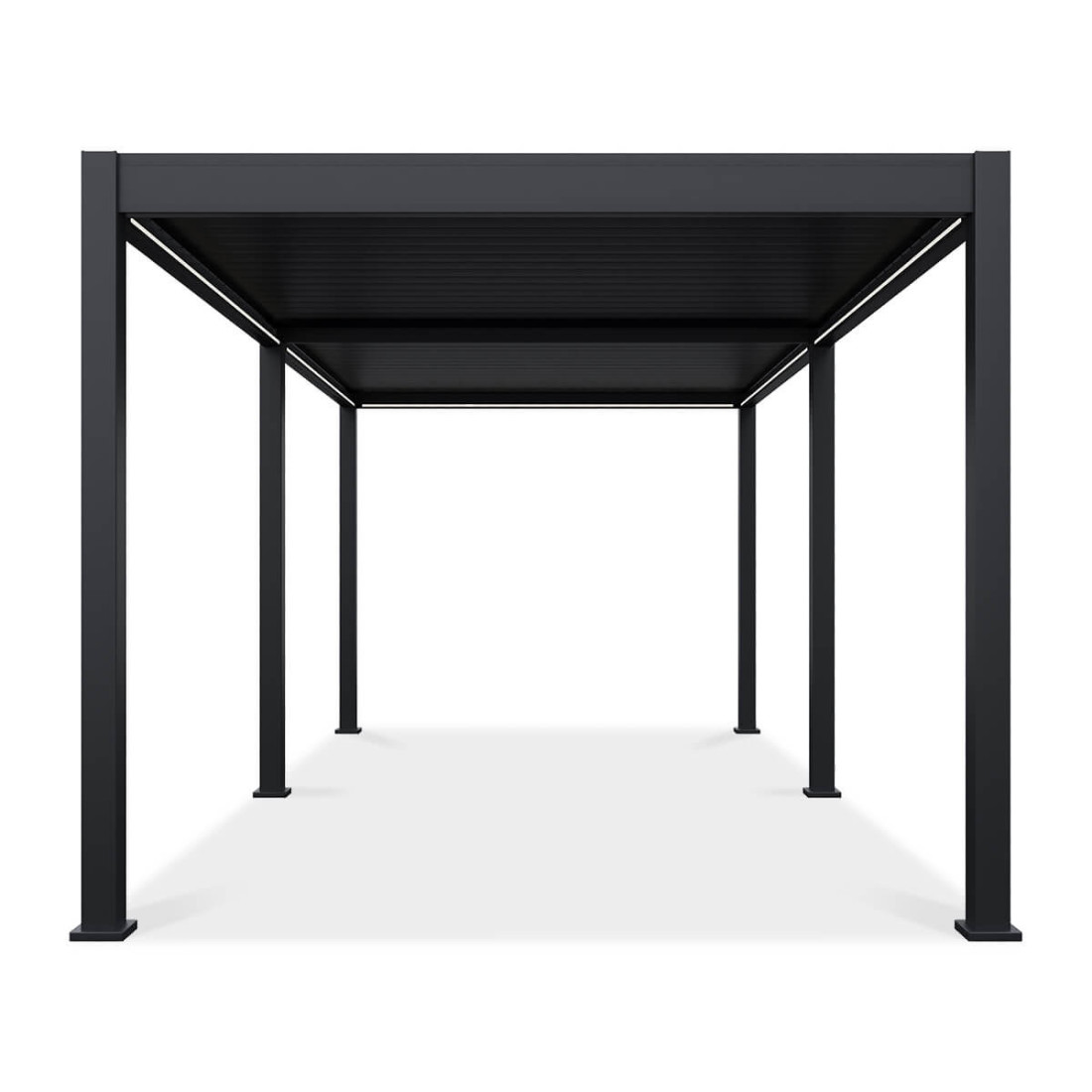 Bok aluminiowej pergoli z obracanymi lamelami