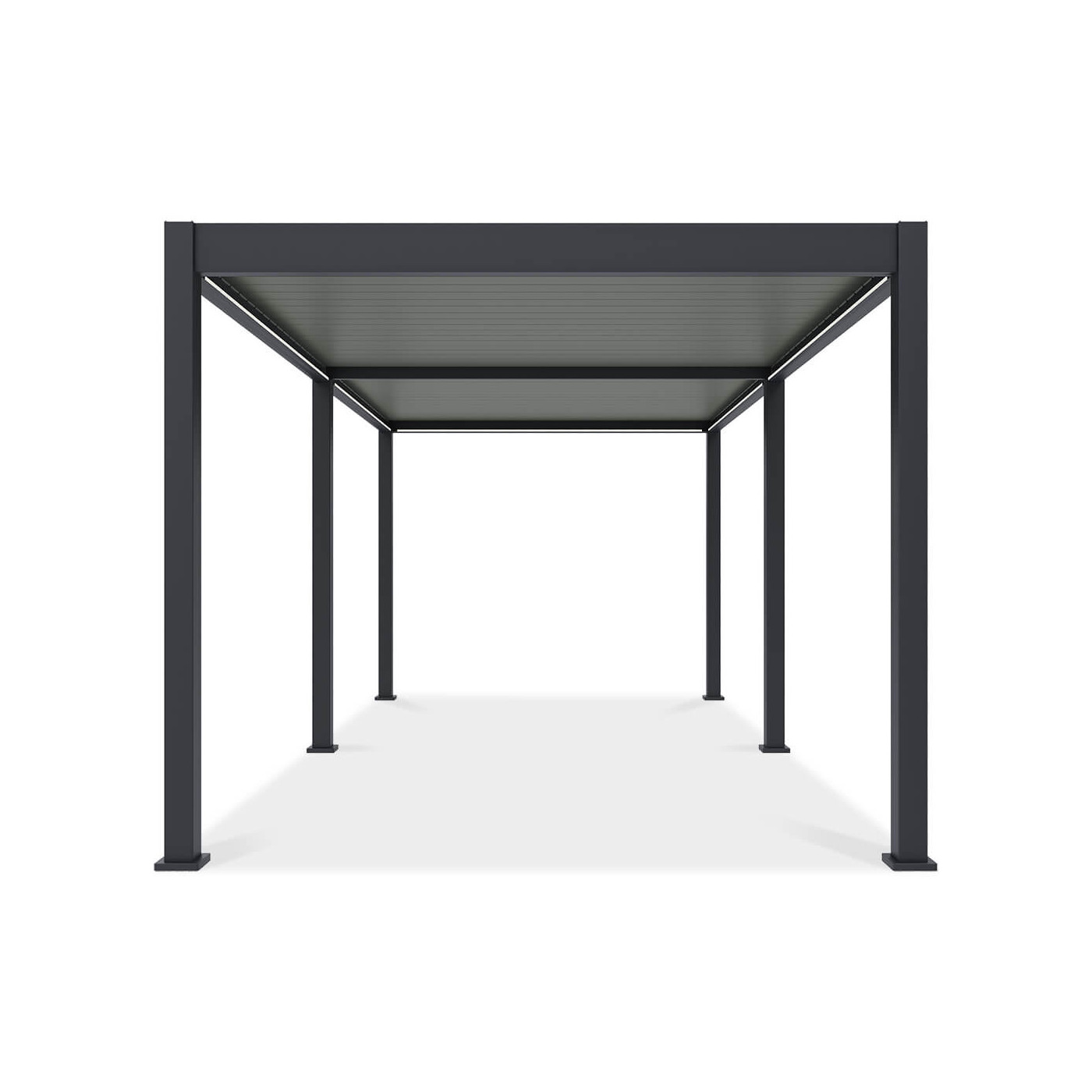 Bok aluminiowej pergoli z obracanymi lamelami