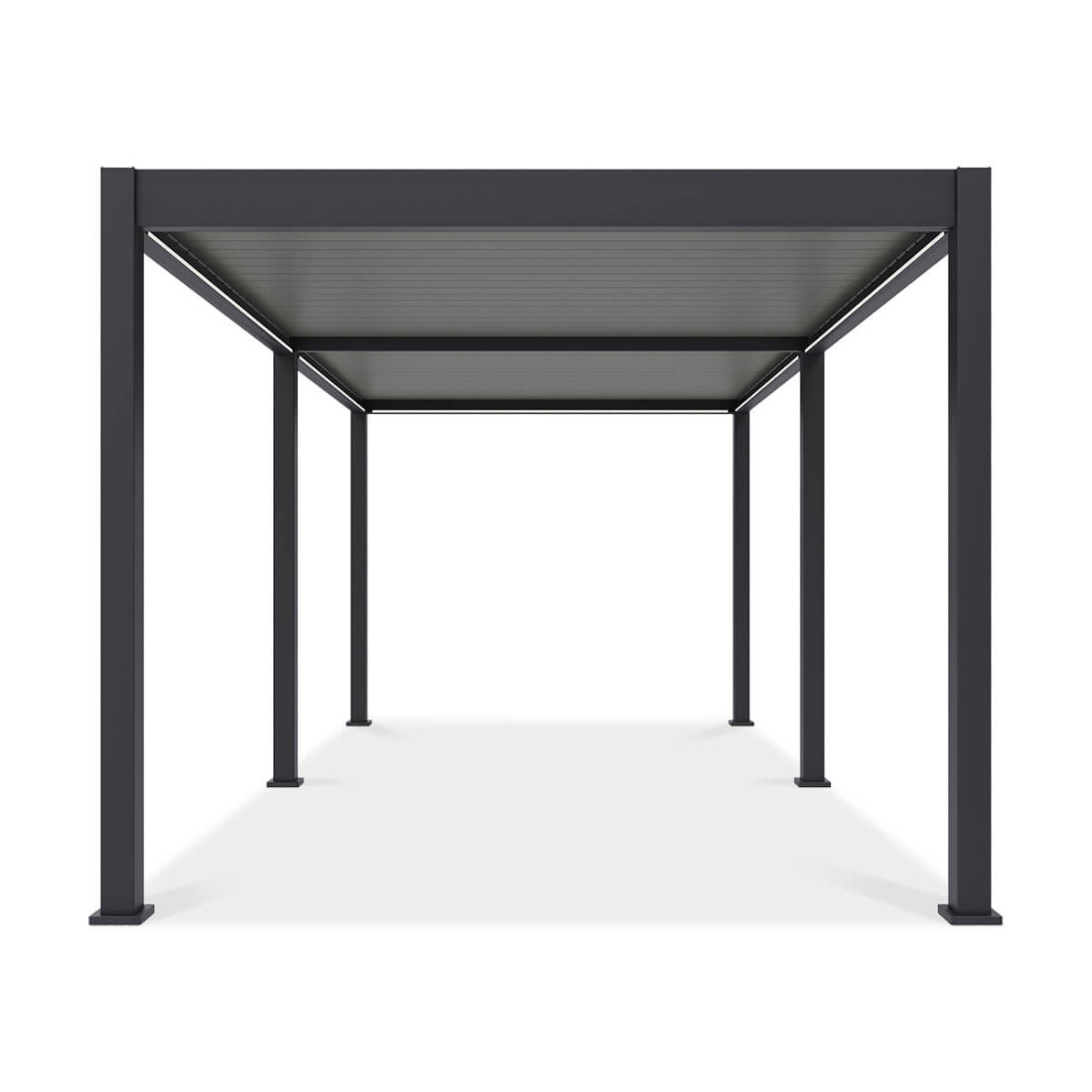 Bok aluminiowej pergoli z obracanymi lamelami