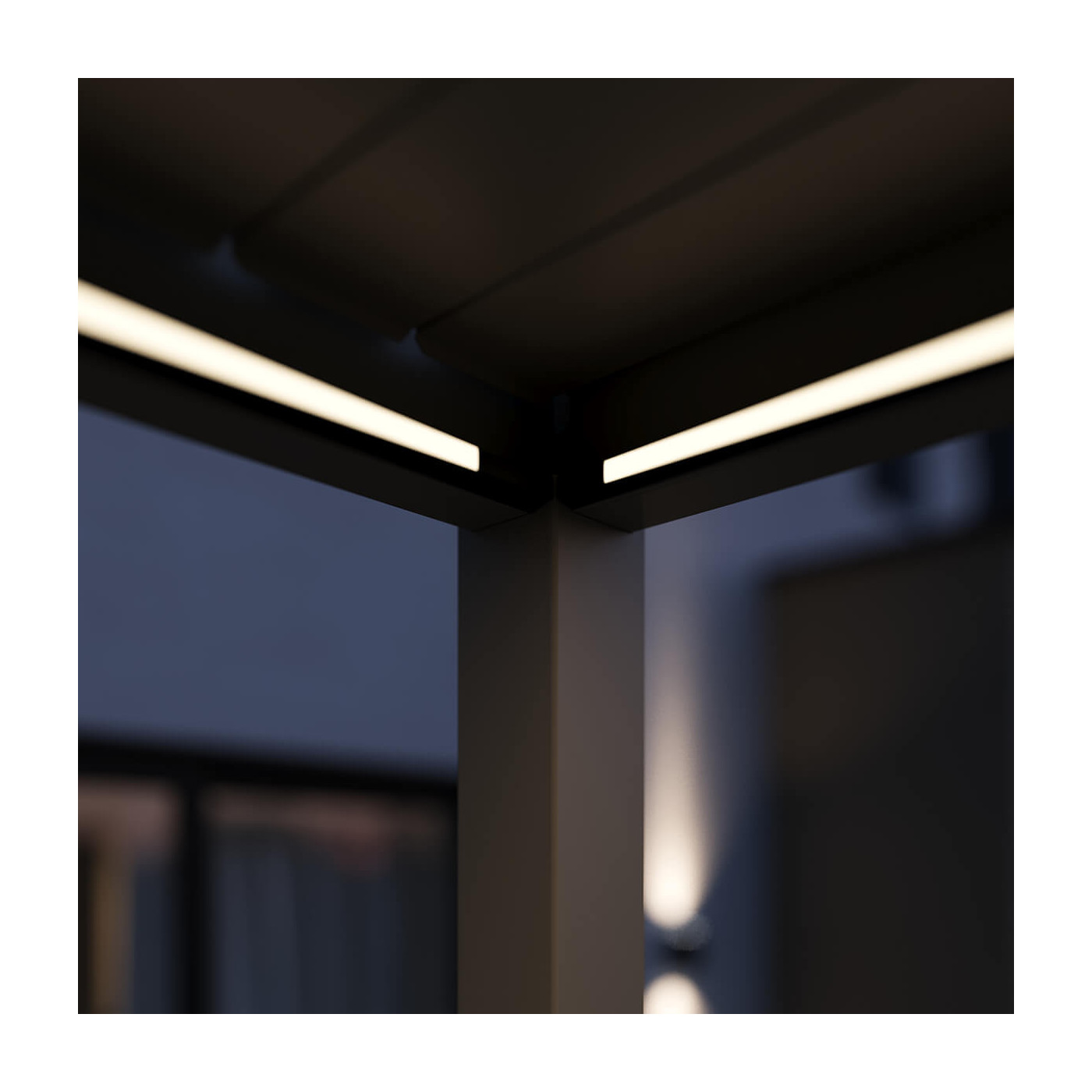 Widok na oświetlenie LED w pergoli w nocy