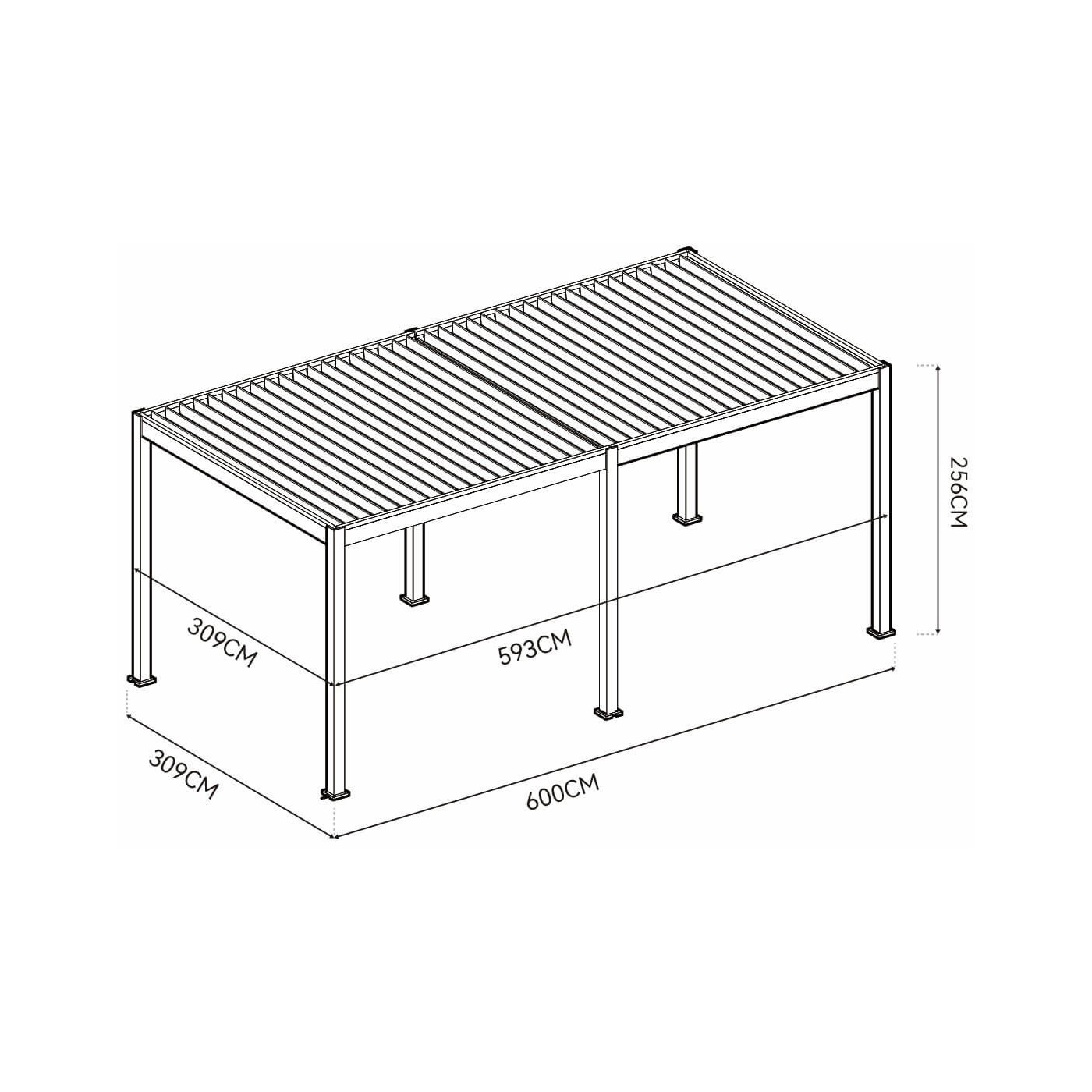 Rycina z wymiarami pergoli ELEGANCE AUTOMATIC 3x6 z oświetleniem LED