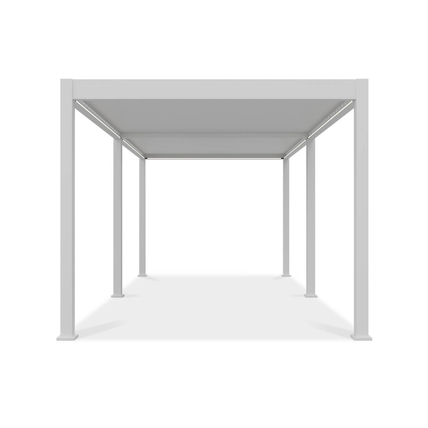 Bok aluminiowej pergoli z obracanymi lamelami