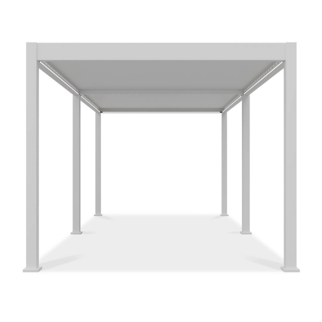 Bok aluminiowej pergoli z obracanymi lamelami