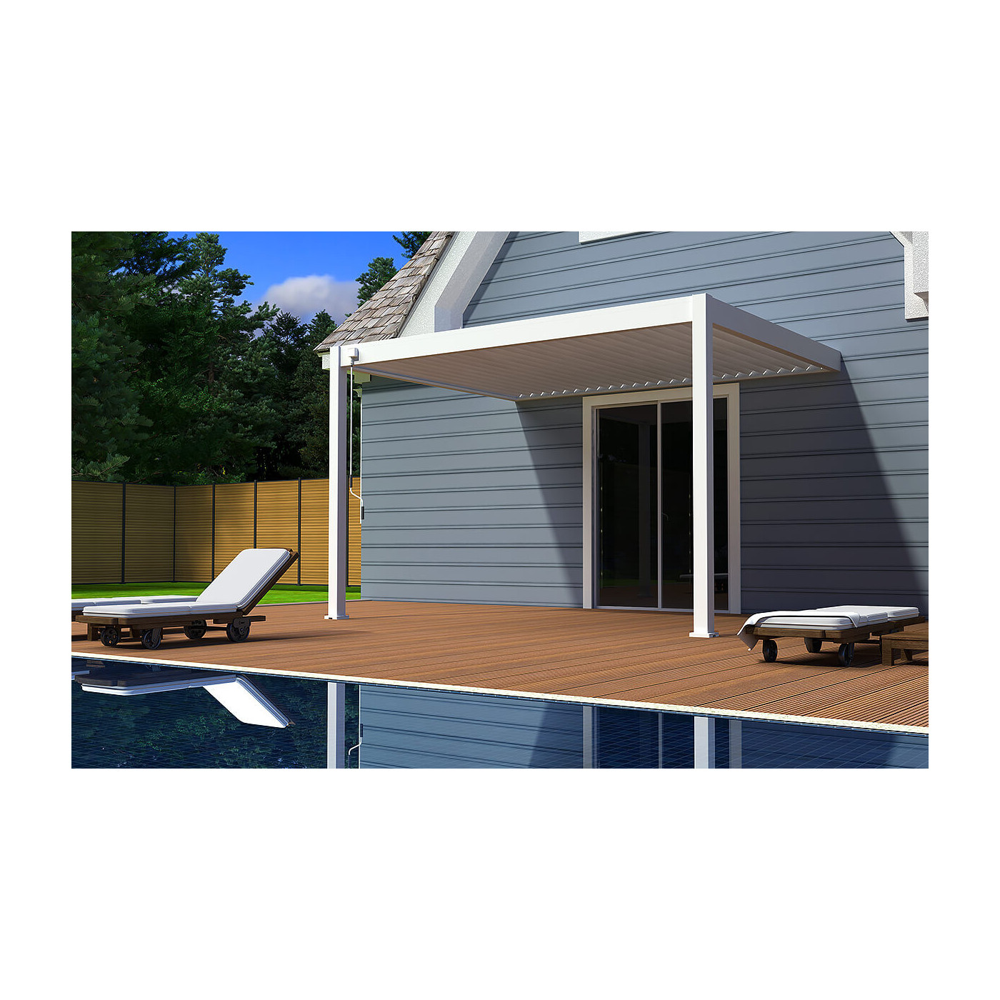 Pergola elegance wall 3x4 biała przymocowana do ściany domu