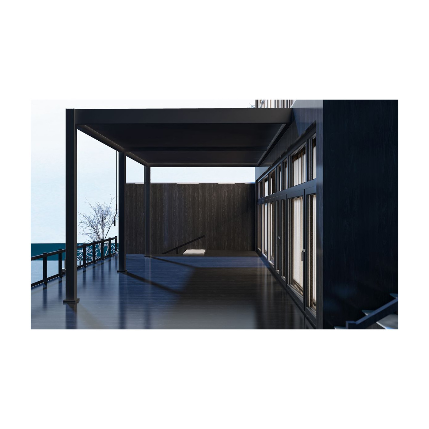 Pergola elegance wall 3x6 anthracite zamontowana do ściany budynku