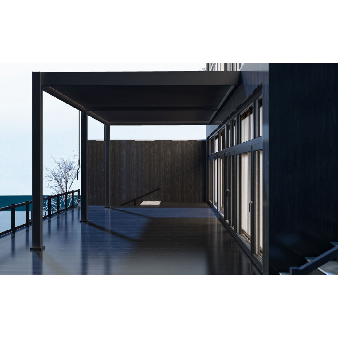 Pergola elegance wall 3x6 anthracite zamontowana do ściany budynku