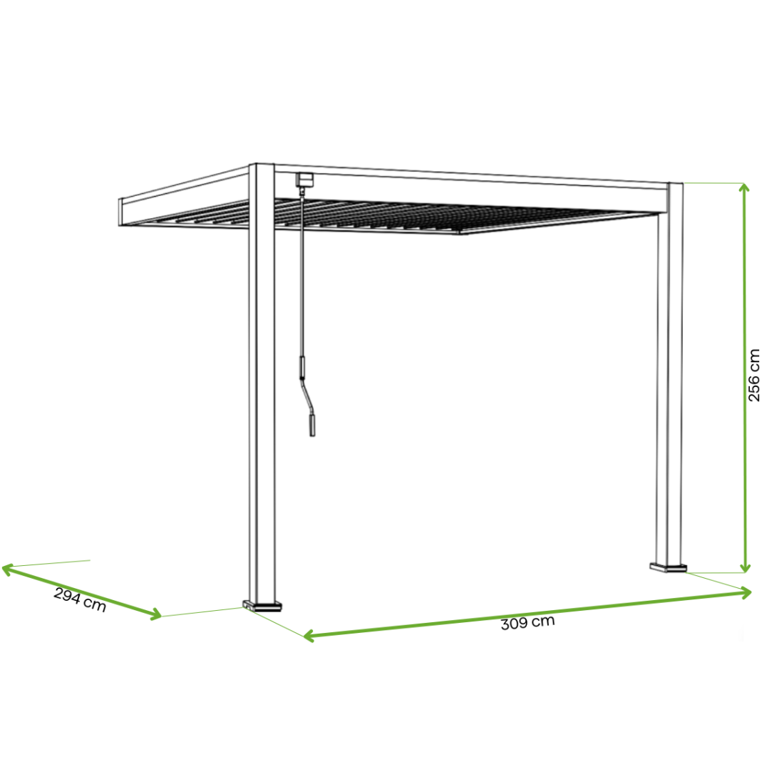 Wymiary - pergola z oświetleniem LED ELEGANCE WALL AUTOMATIC 3x3 w kolorze antracytowym