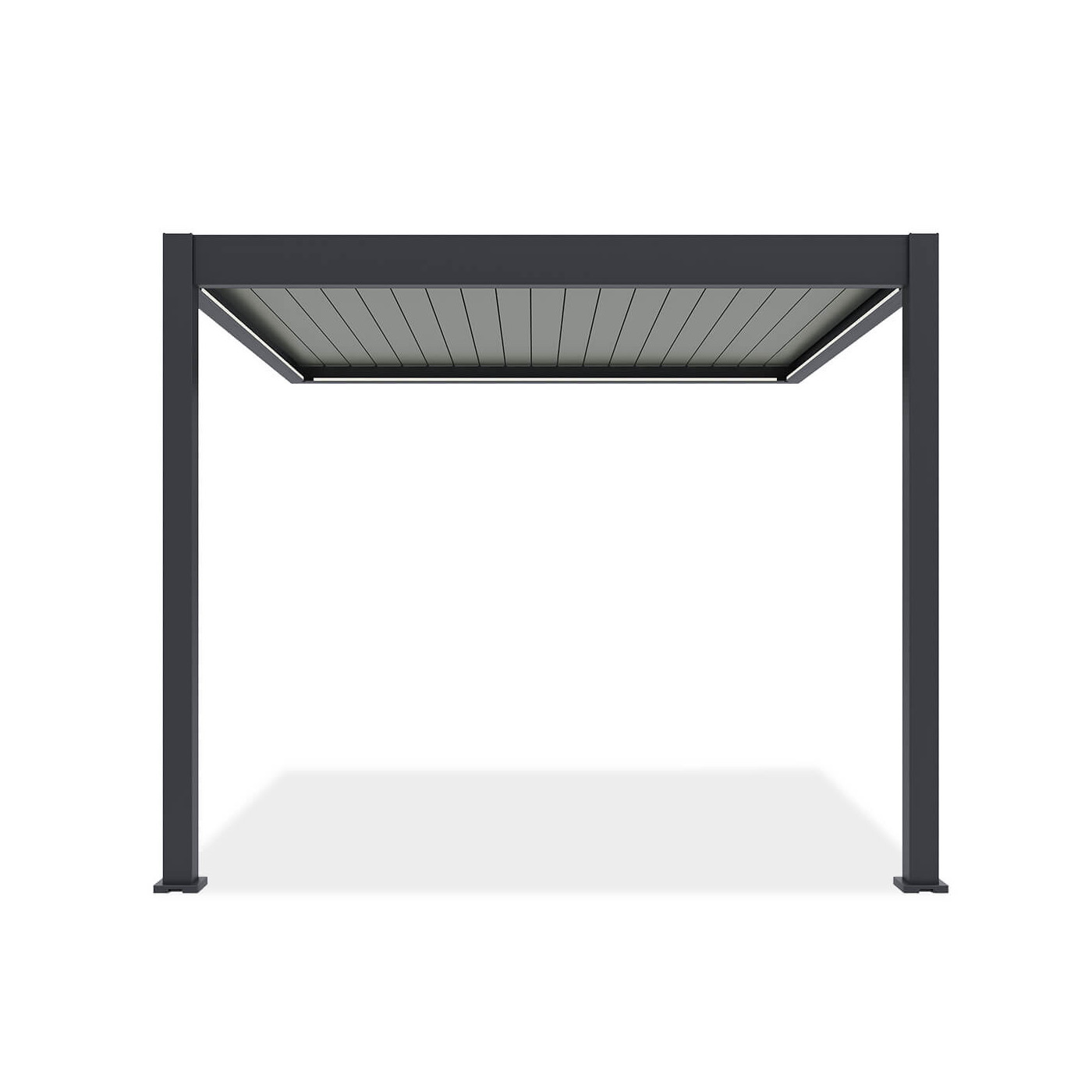 Przód wodoodpornej pergoli z oświetleniem LED od firmy Gutroof