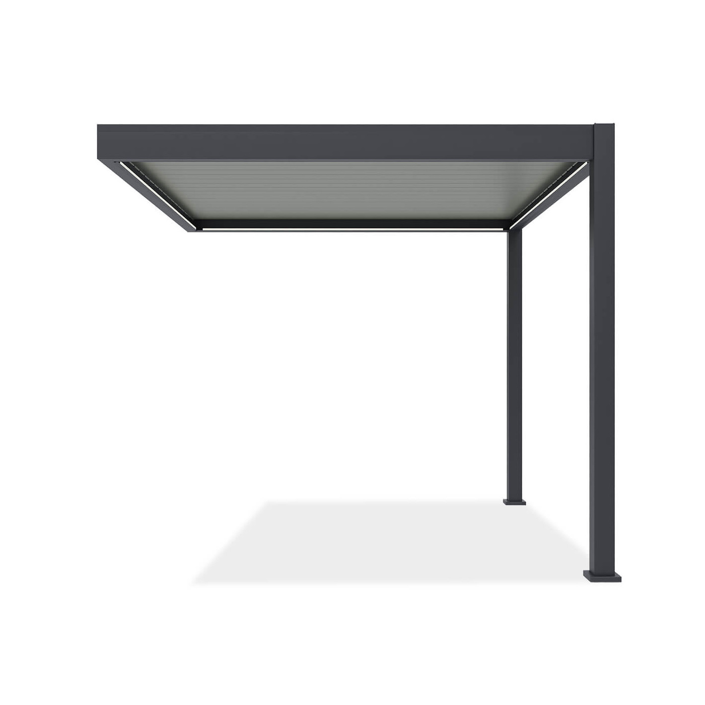 Bok aluminiowej pergoli z obracanymi lamelami