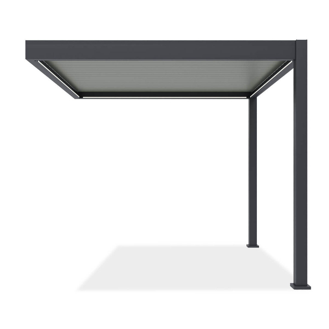 Bok aluminiowej pergoli z obracanymi lamelami