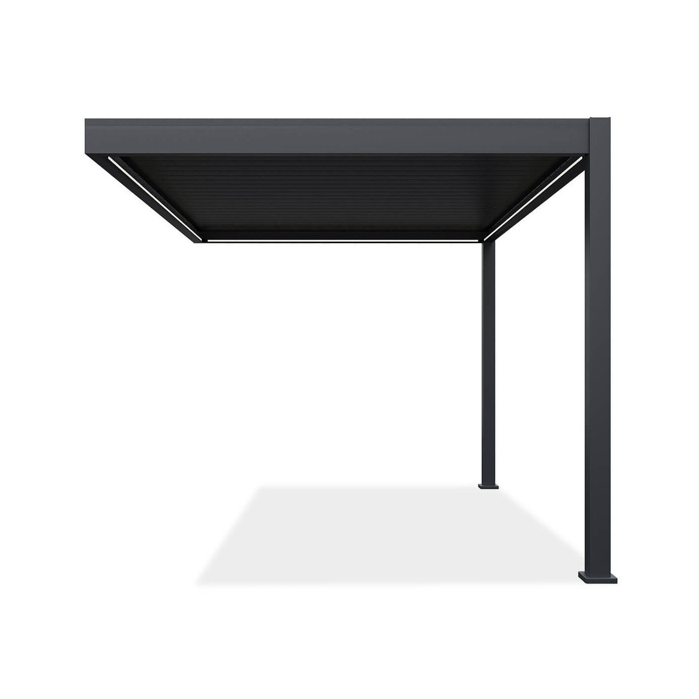 Bok aluminiowej pergoli z obracanymi lamelami