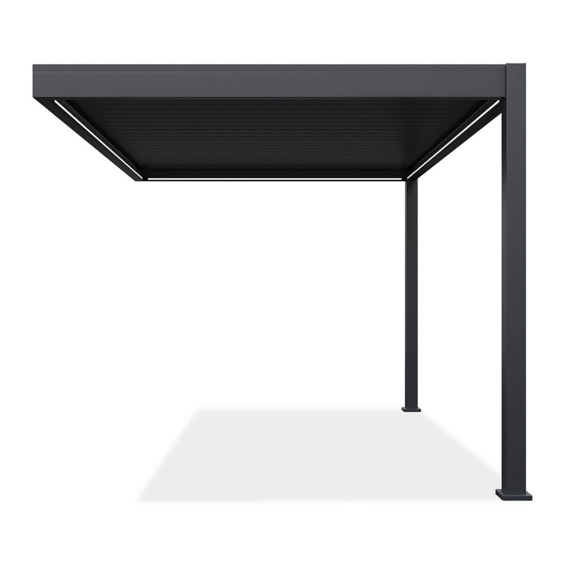 Bok aluminiowej pergoli z obracanymi lamelami