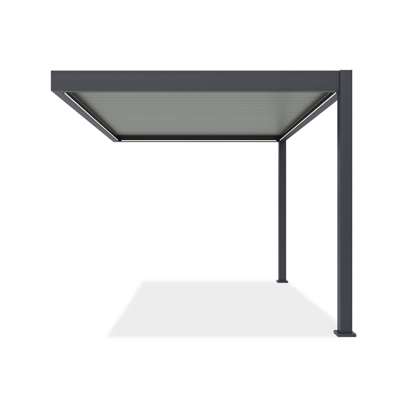 Bok aluminiowej pergoli z obracanymi lamelami