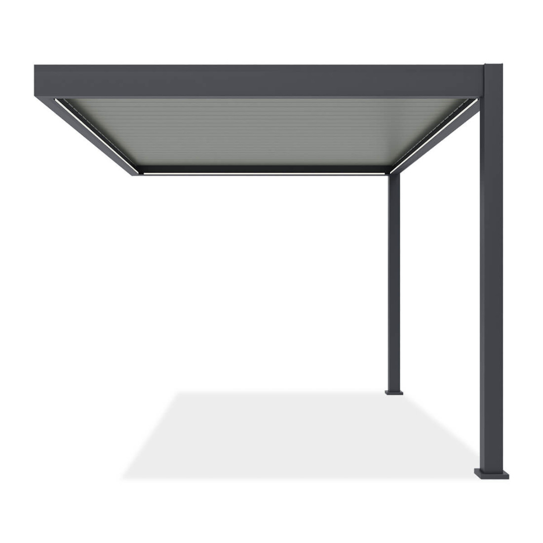 Bok aluminiowej pergoli z obracanymi lamelami