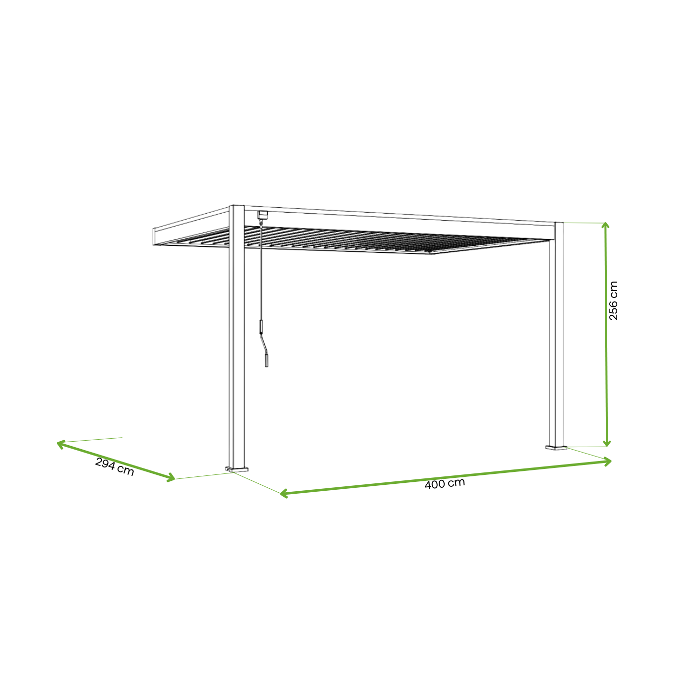 Wymiary -  pergola z oświetleniem LED ELEGANCE WALL AUTOMATIC 3x4 w kolorze taupe