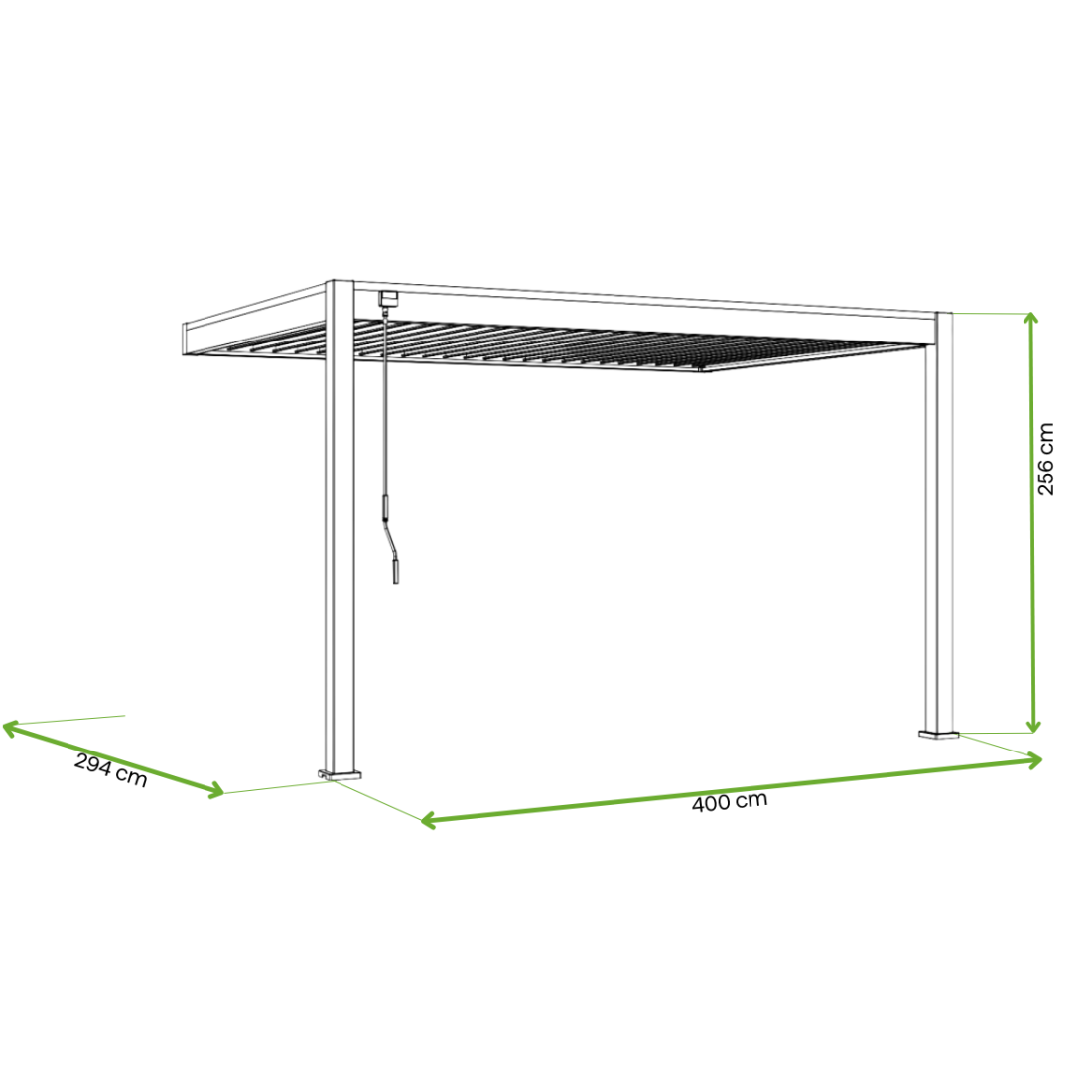 Wymiary -  pergola z oświetleniem LED ELEGANCE WALL AUTOMATIC 3x4 w kolorze taupe