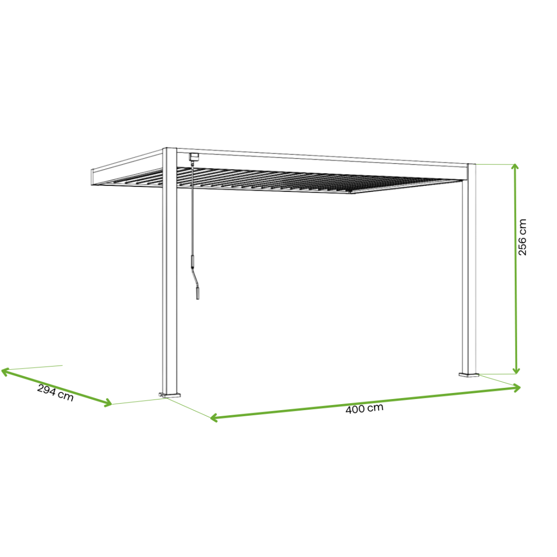 Wymiary automatycznej pergoli przyściennej elegance wall 3x4m 