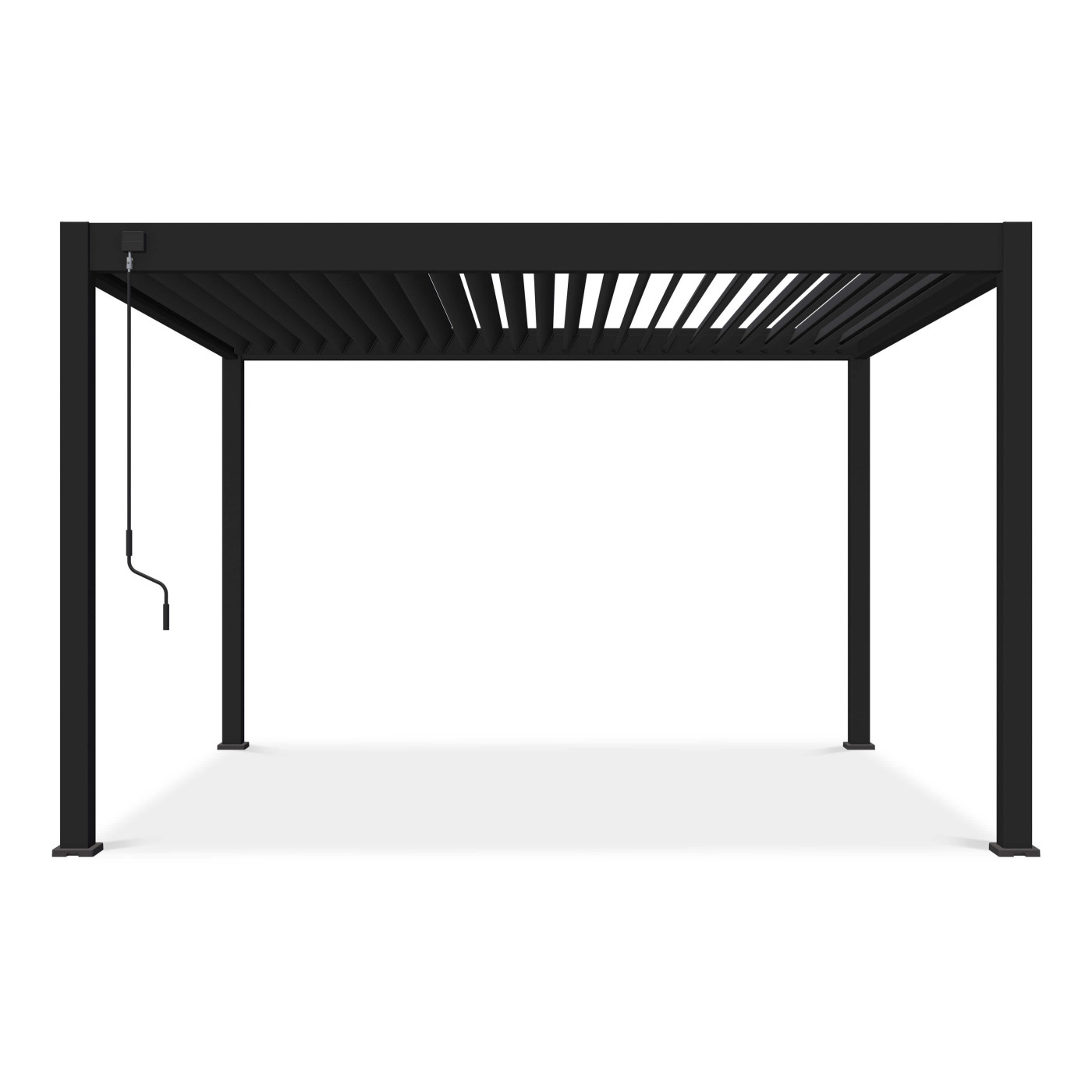 Przód pergoli tarasowej DELUXE w rozmiarze 3,6x4 i w kolorze Anthracite