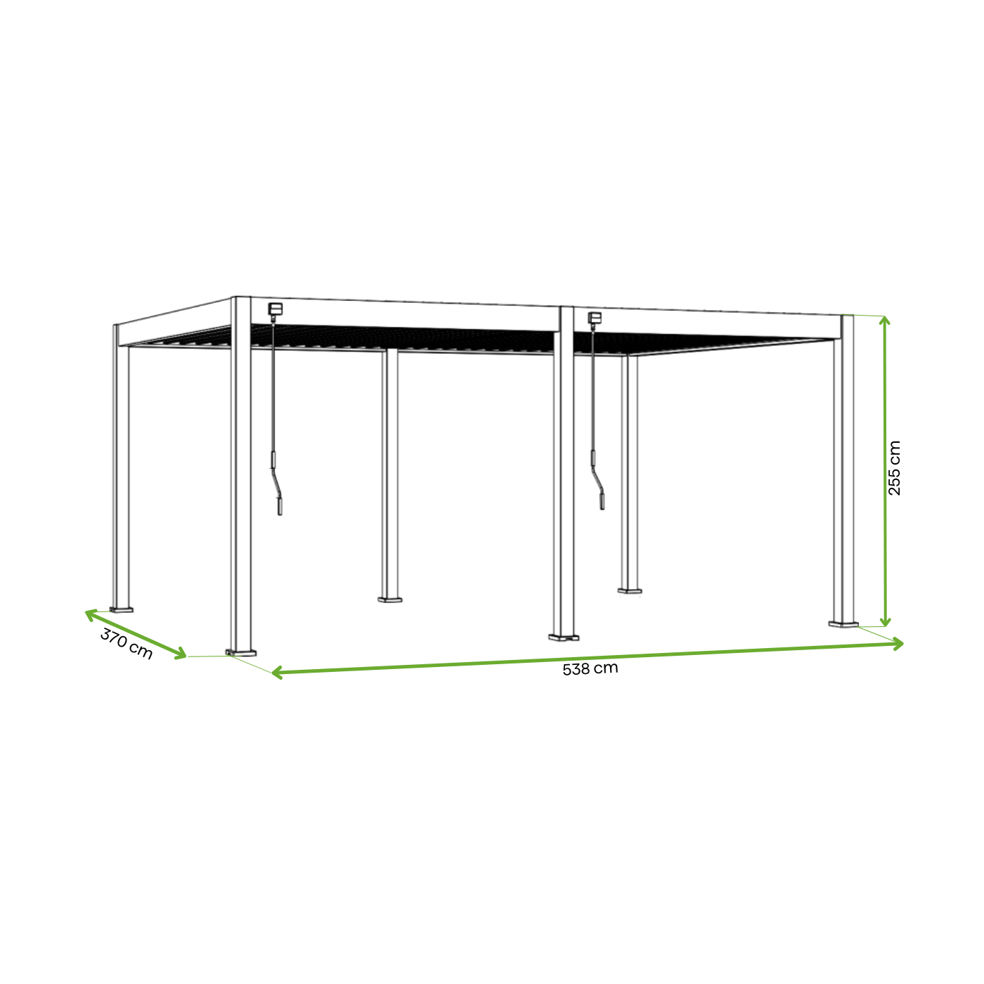 Wymiary pergoli tarasowej DELUXE 3,6x5,3 Anthracite